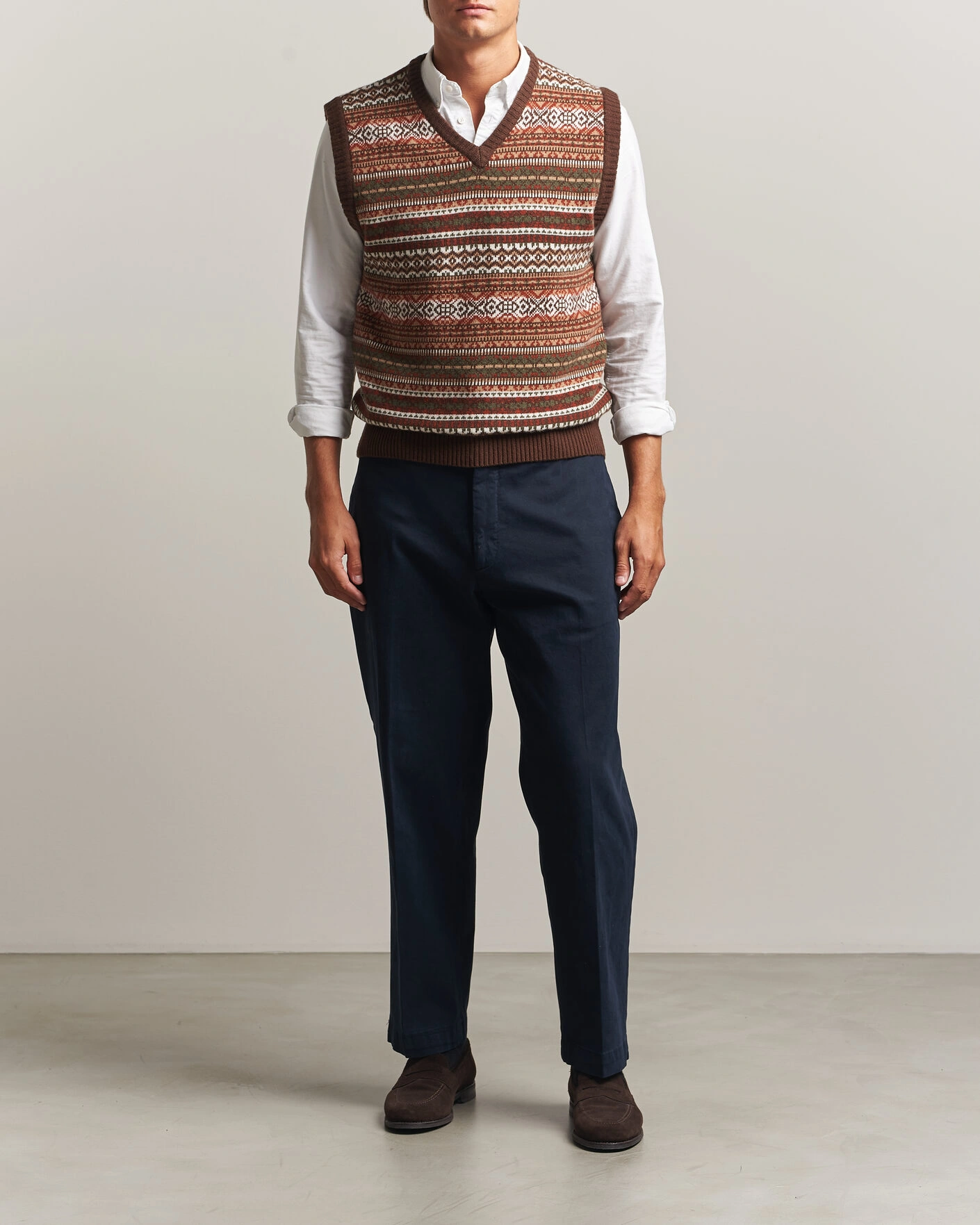 Herr | Tröjor | Morgano | Wool/Cashmere Fair Isle Knitted Vest Brown