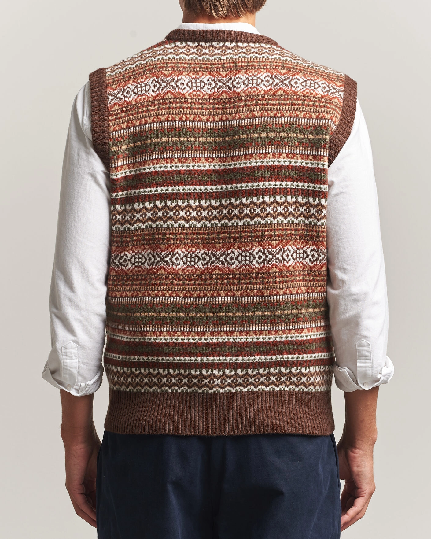 Herr | Tröjor | Morgano | Wool/Cashmere Fair Isle Knitted Vest Brown
