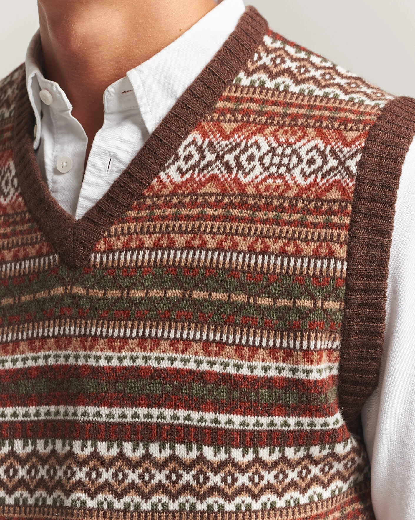 Herr | Tröjor | Morgano | Wool/Cashmere Fair Isle Knitted Vest Brown