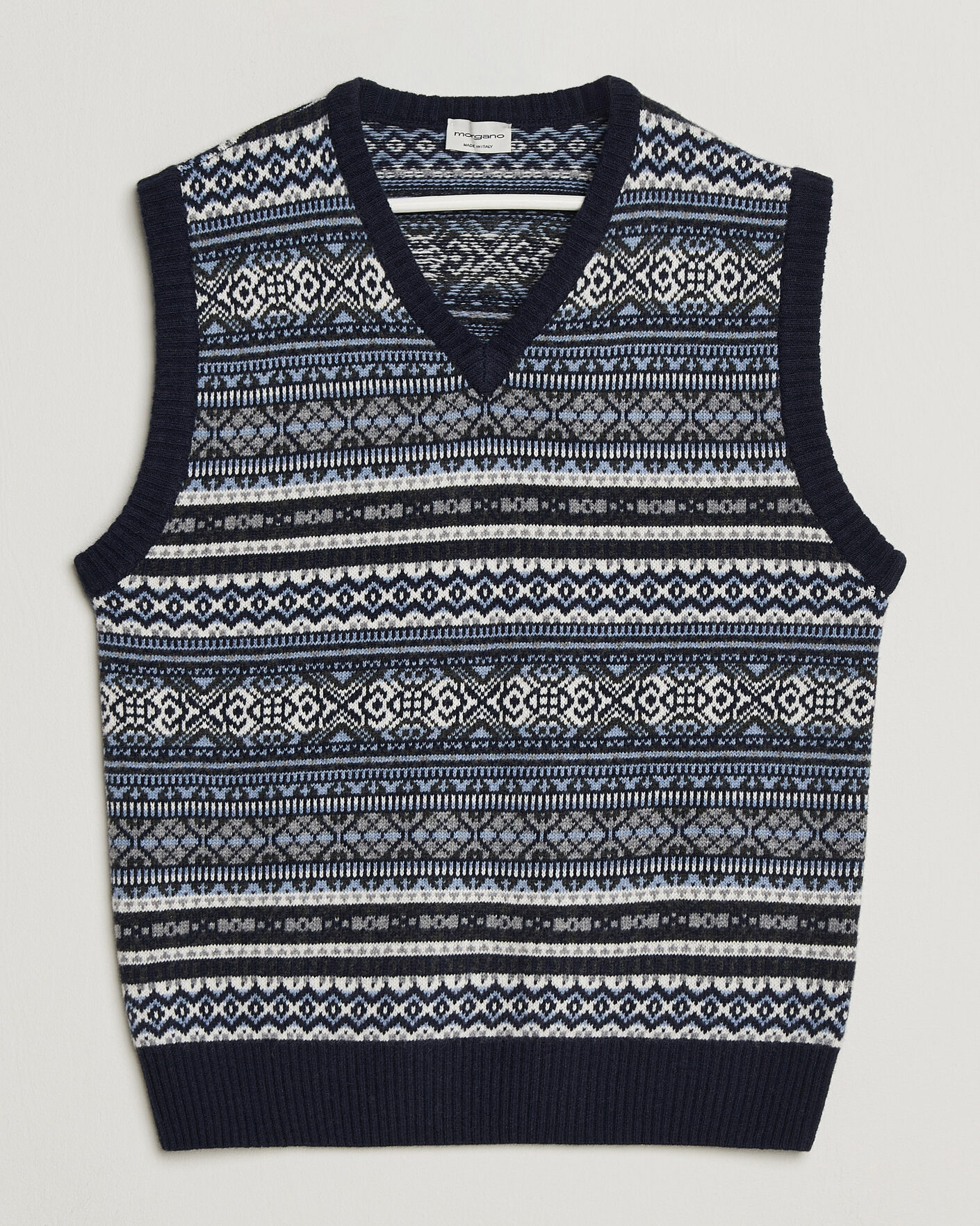 Herr | Tröjor | Morgano | Wool/Cashmere Fair Isle Knitted Vest Navy