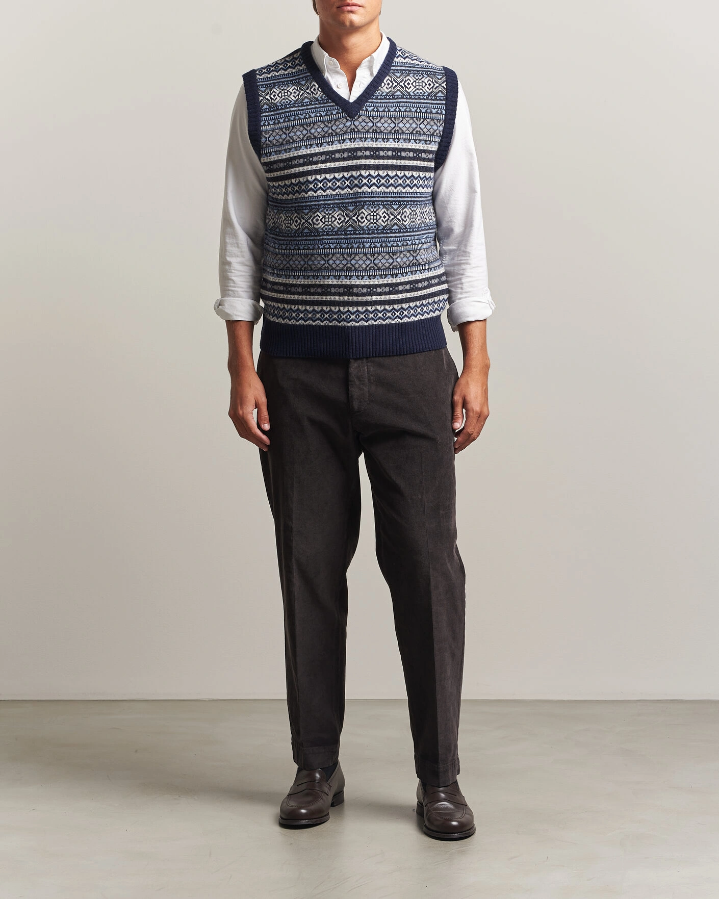 Herr | Tröjor | Morgano | Wool/Cashmere Fair Isle Knitted Vest Navy
