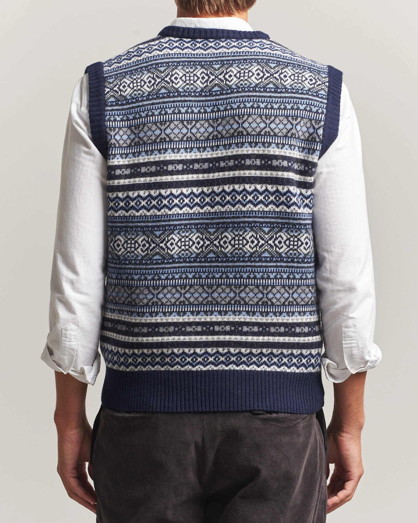 Herr | Tröjor | Morgano | Wool/Cashmere Fair Isle Knitted Vest Navy