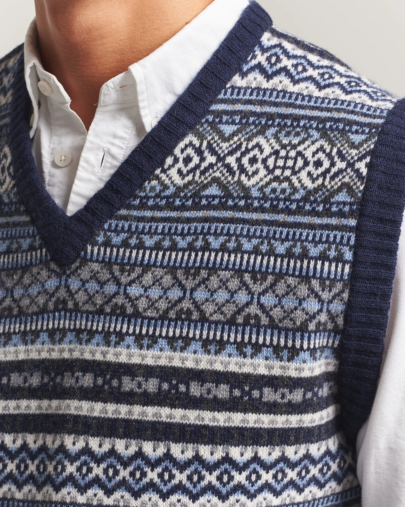 Herr | Tröjor | Morgano | Wool/Cashmere Fair Isle Knitted Vest Navy