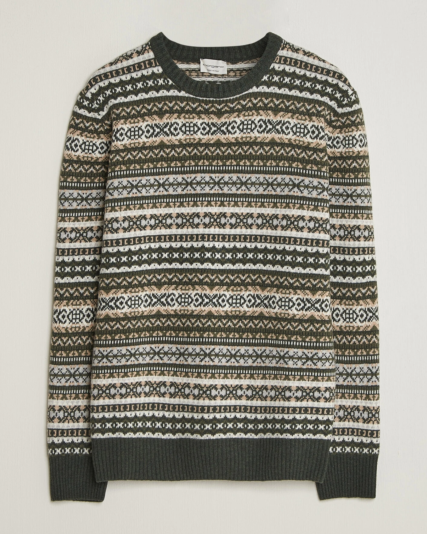 Herr | Tröjor | Morgano | Wool/Cashmere Fair Isle Knitted Crewneck Green