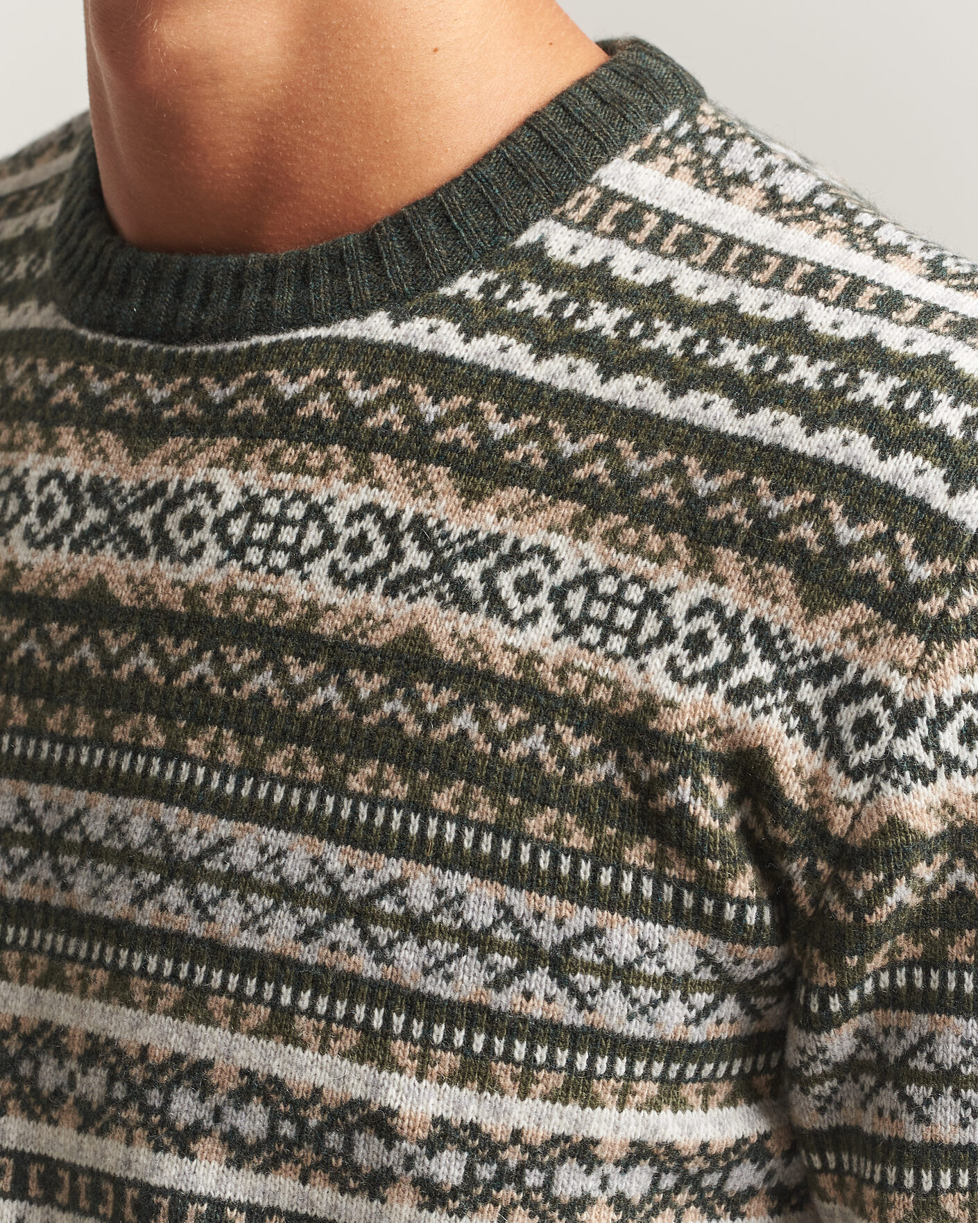 Herr | Tröjor | Morgano | Wool/Cashmere Fair Isle Knitted Crewneck Green