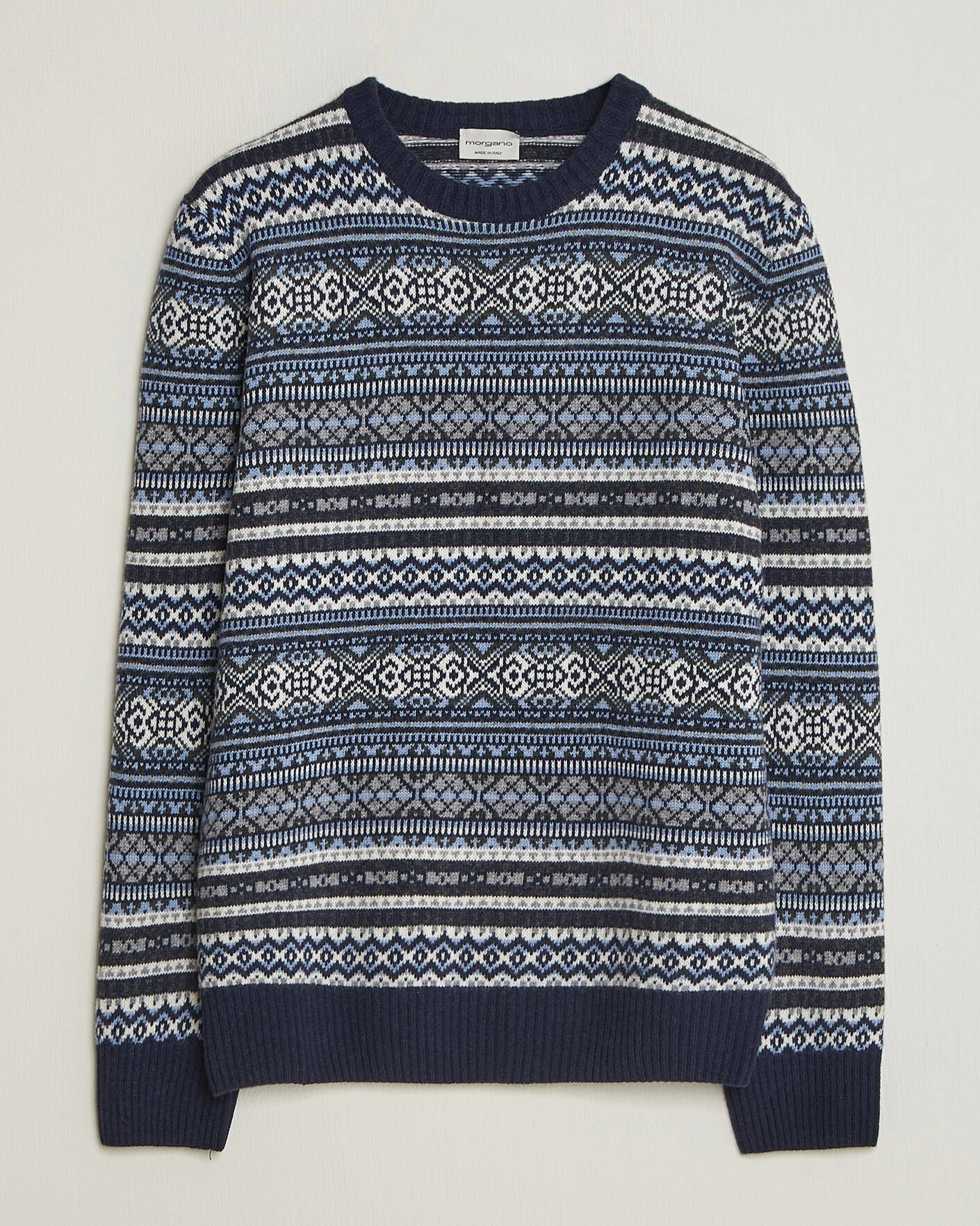 Herr | Tröjor | Morgano | Wool/Cashmere Fair Isle Knitted Crewneck Navy