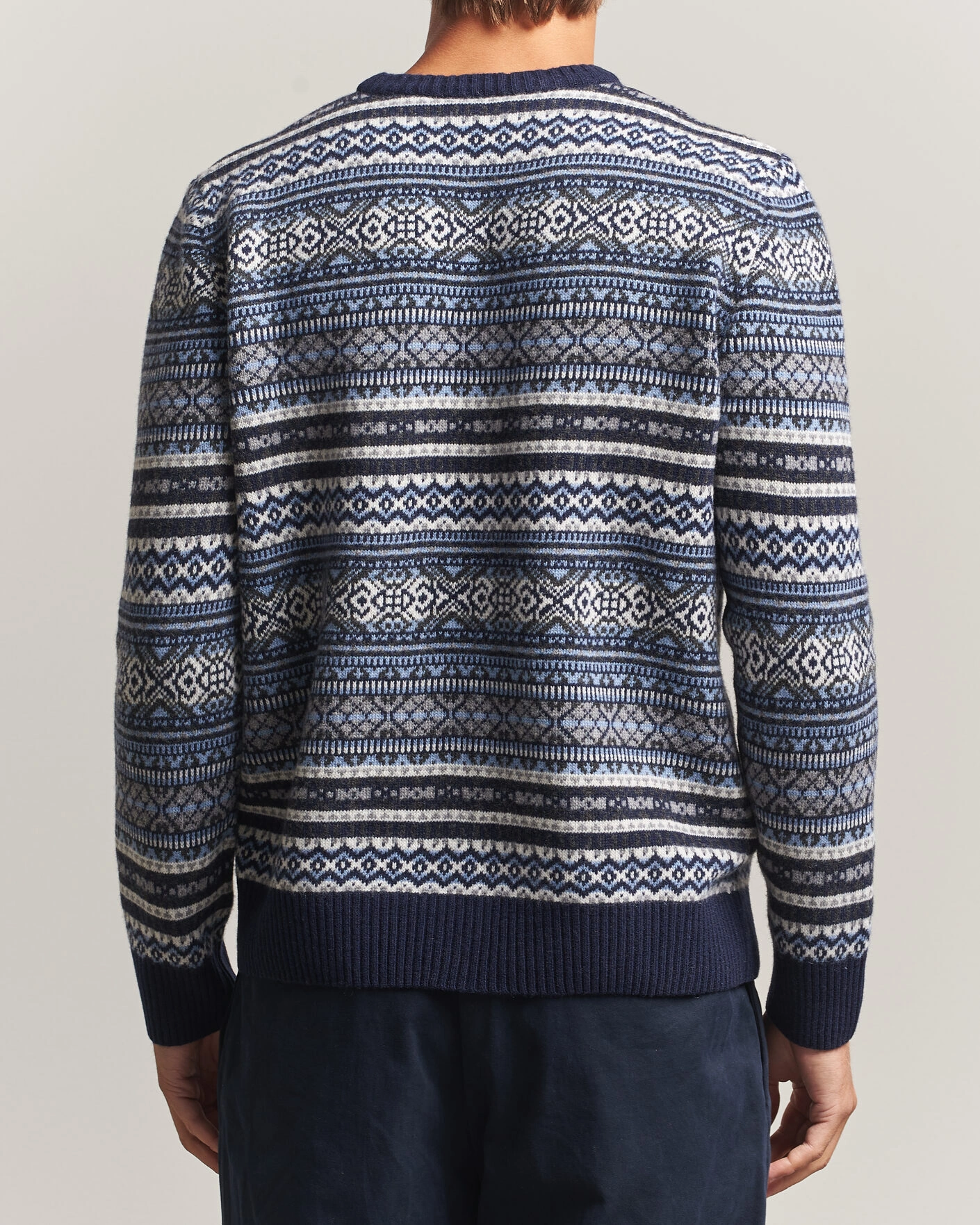 Herr | Tröjor | Morgano | Wool/Cashmere Fair Isle Knitted Crewneck Navy