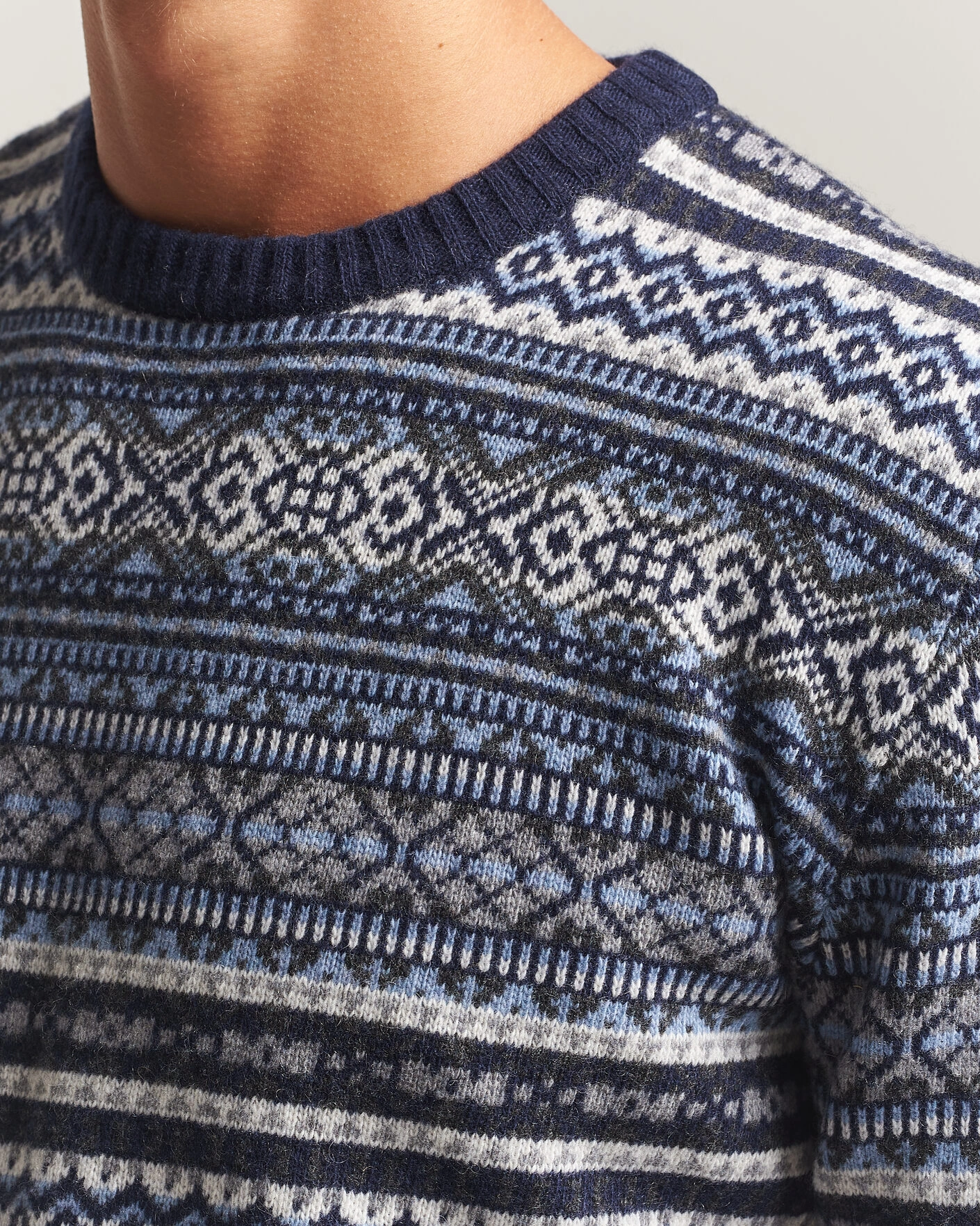 Herr | Tröjor | Morgano | Wool/Cashmere Fair Isle Knitted Crewneck Navy