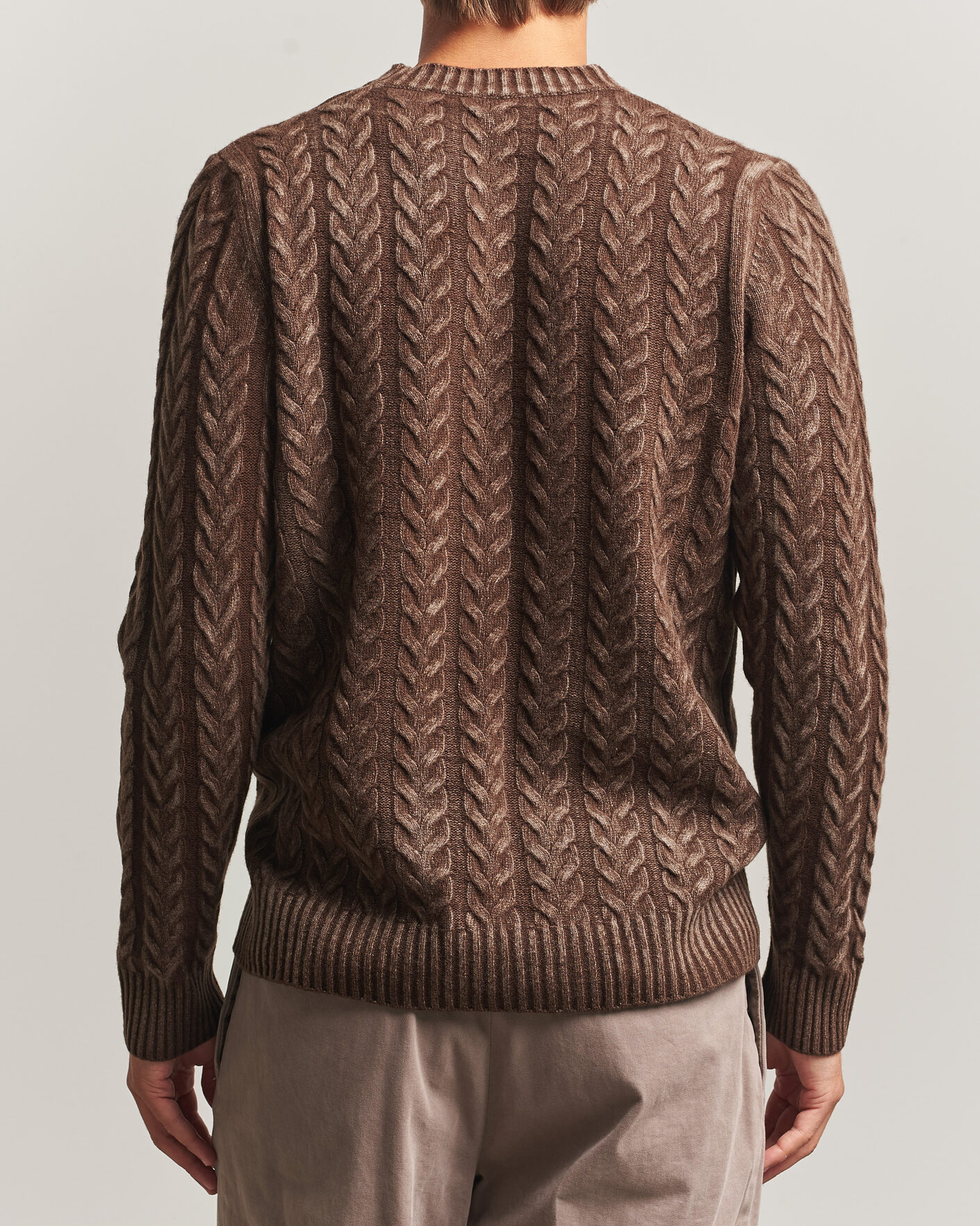 Herr | Tröjor | Morgano | Cable Knitted Brushed Dyed Wool Crew Brown