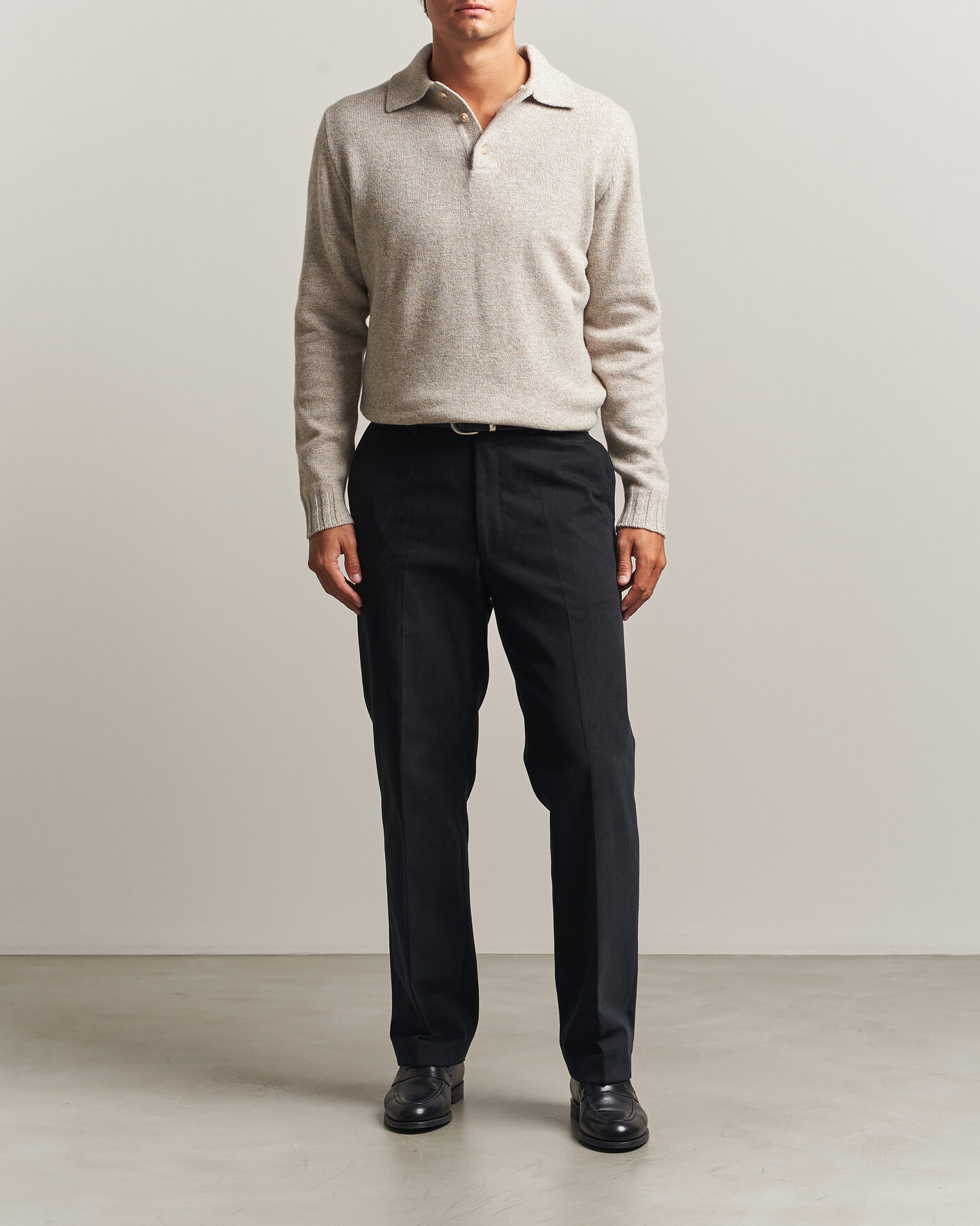 Herr | Tröjor | Morgano | Wool/Cashmere Knitted Polo Beige