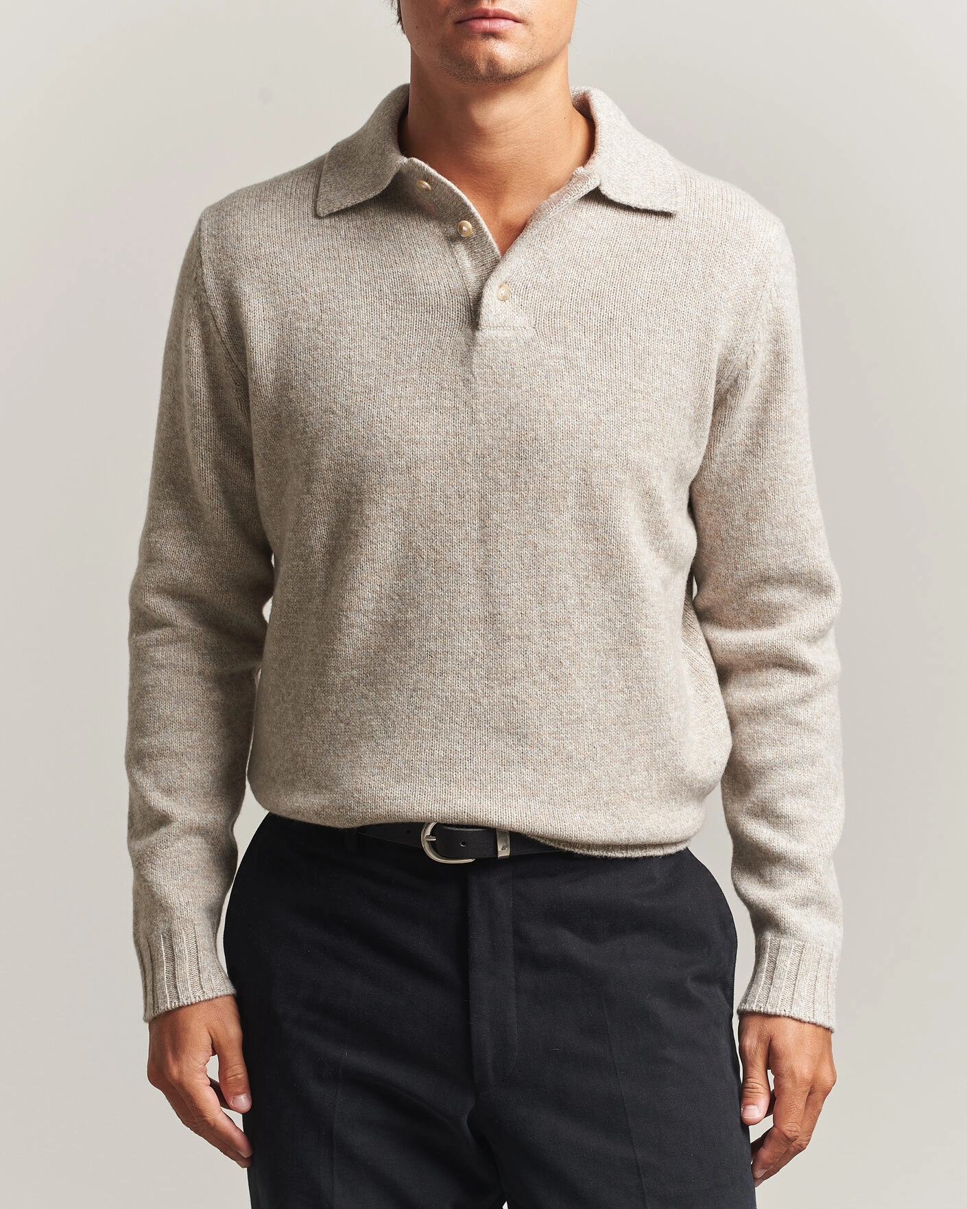 Herr | Tröjor | Morgano | Wool/Cashmere Knitted Polo Beige