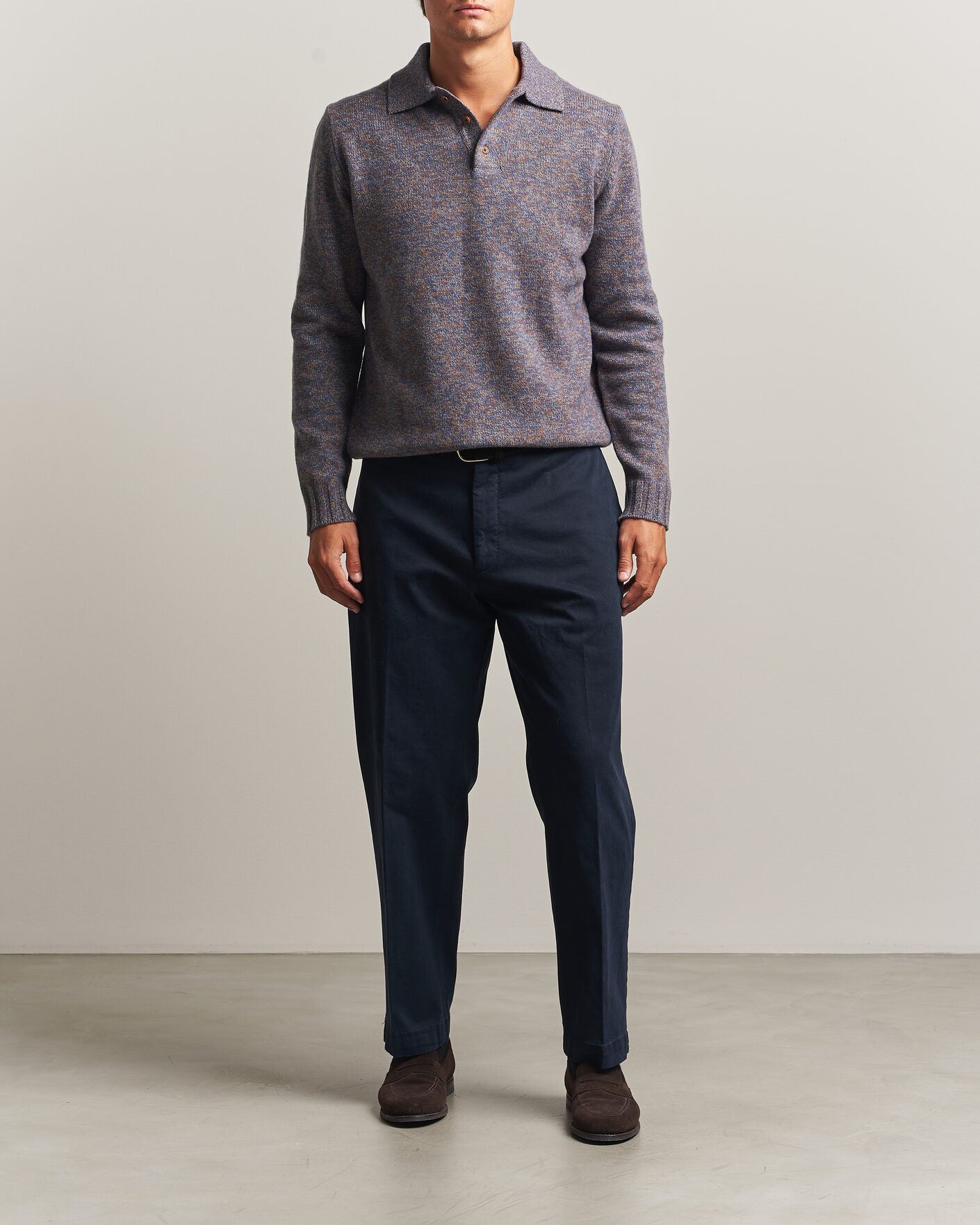 Herr | Tröjor | Morgano | Wool/Cashmere Knitted Polo Blue