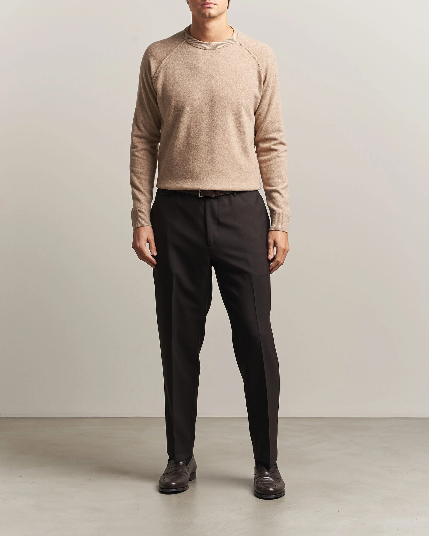 Herr | Tröjor | Morgano | Wool/Cashmere Raglan Crew Beige