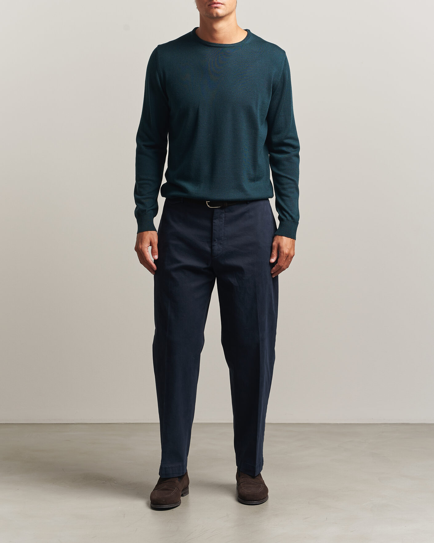 Herr | Tröjor | Morgano | Extra Fine Merino Wool Crewneck Bottle Green