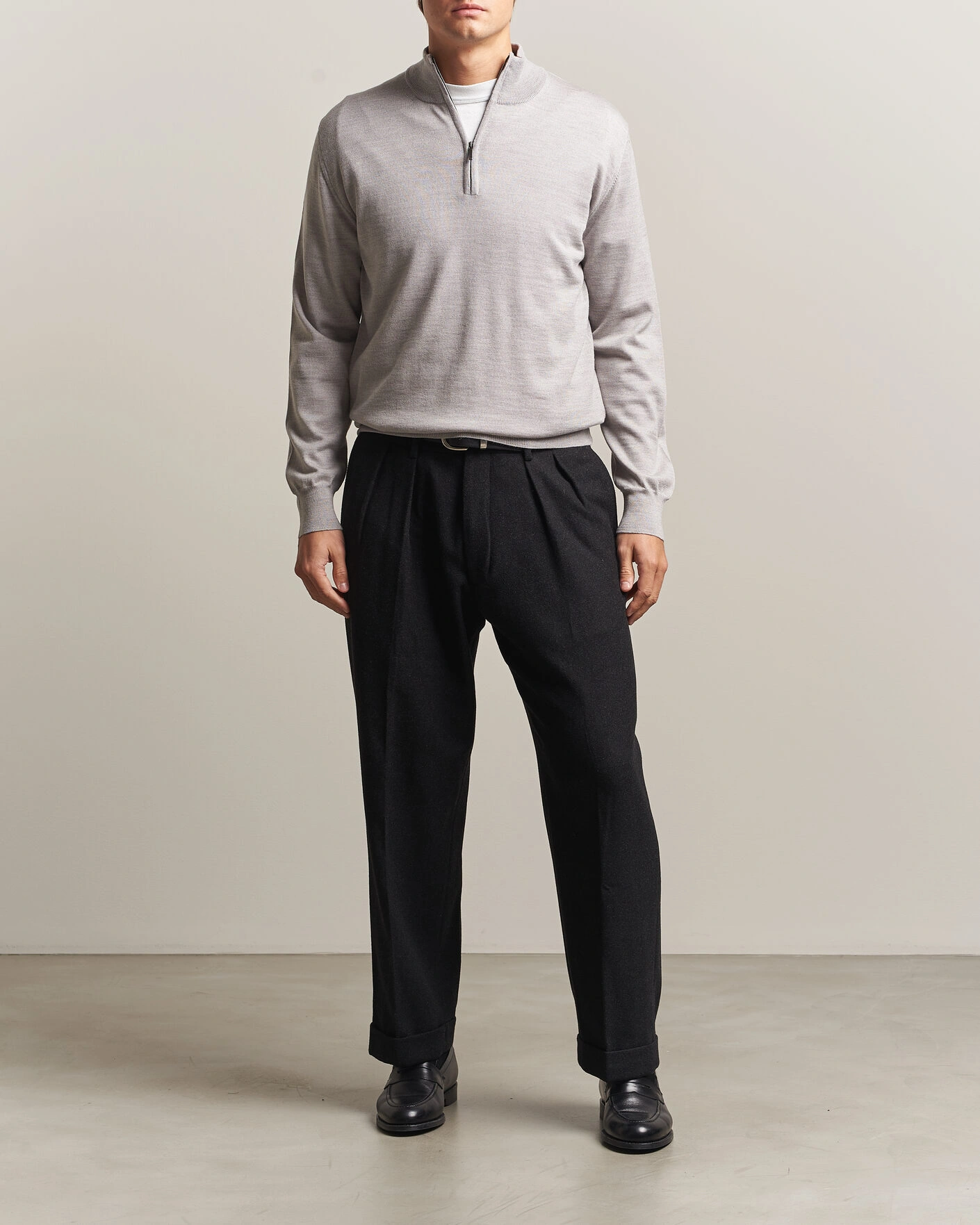 Herr | Tröjor | Morgano | Extra Fine Merino Wool Half-Zip Light Grey