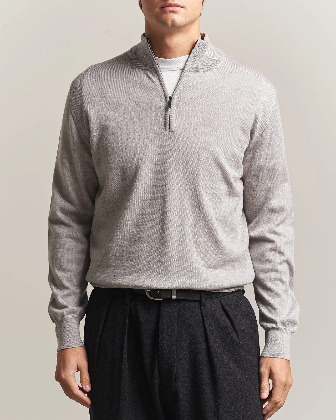Herr | Tröjor | Morgano | Extra Fine Merino Wool Half-Zip Light Grey