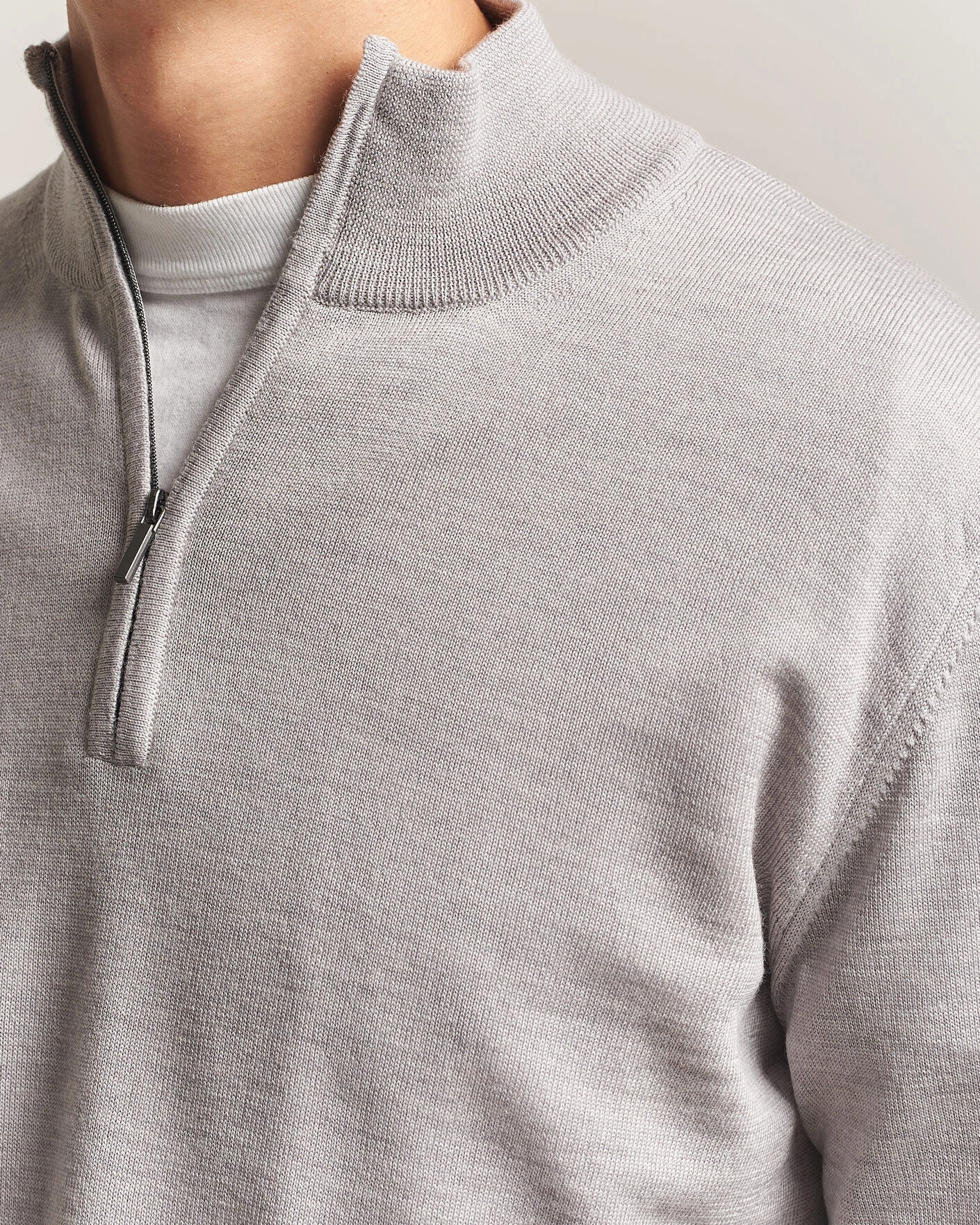 Herr | Tröjor | Morgano | Extra Fine Merino Wool Half-Zip Light Grey