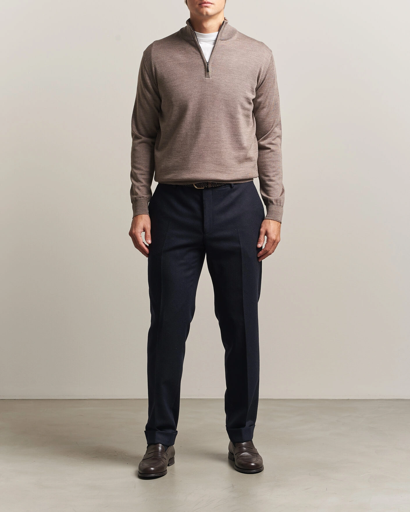 Herr | Tröjor | Morgano | Extra Fine Merino Wool Half-Zip Mid Brown