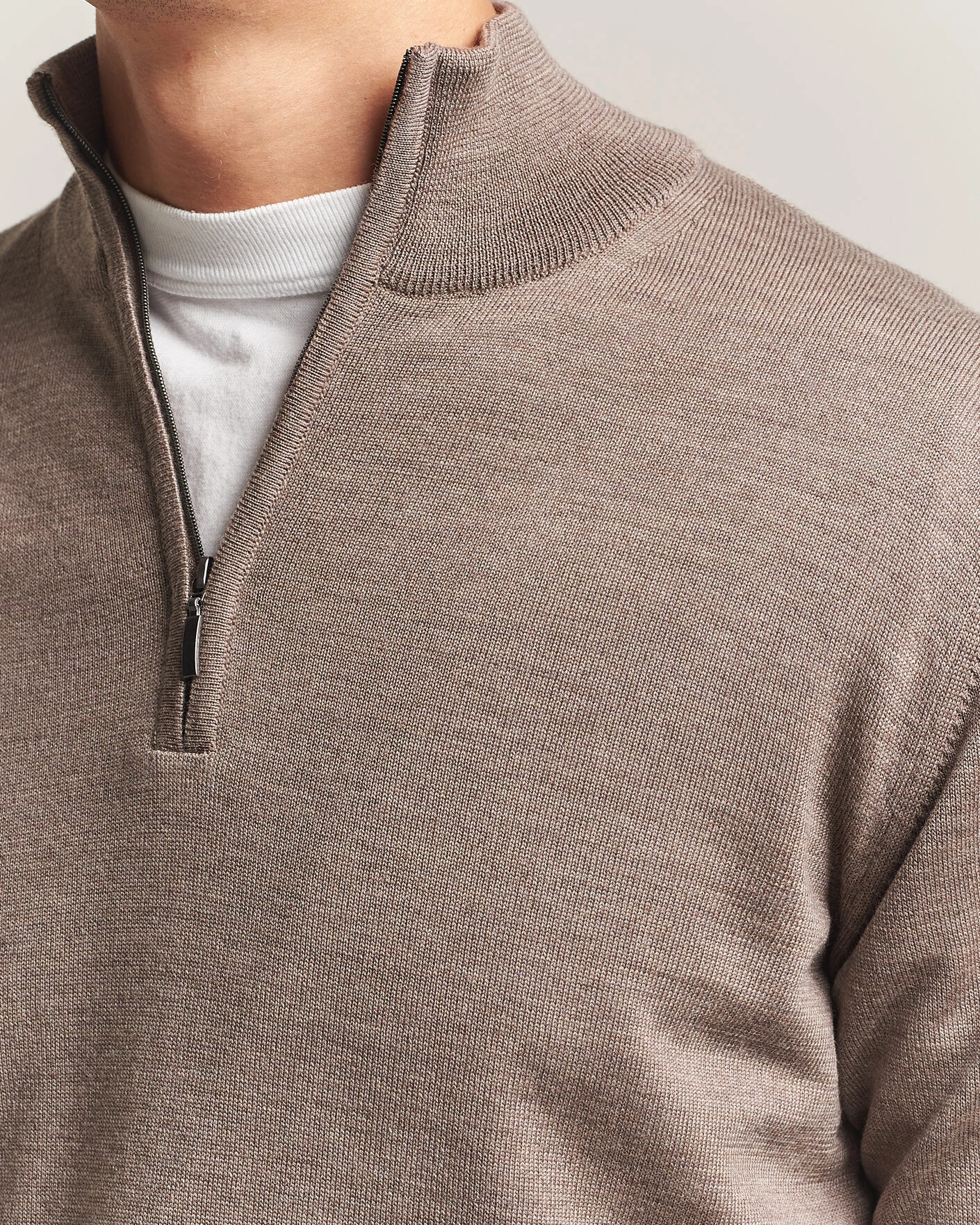 Herr | Tröjor | Morgano | Extra Fine Merino Wool Half-Zip Mid Brown
