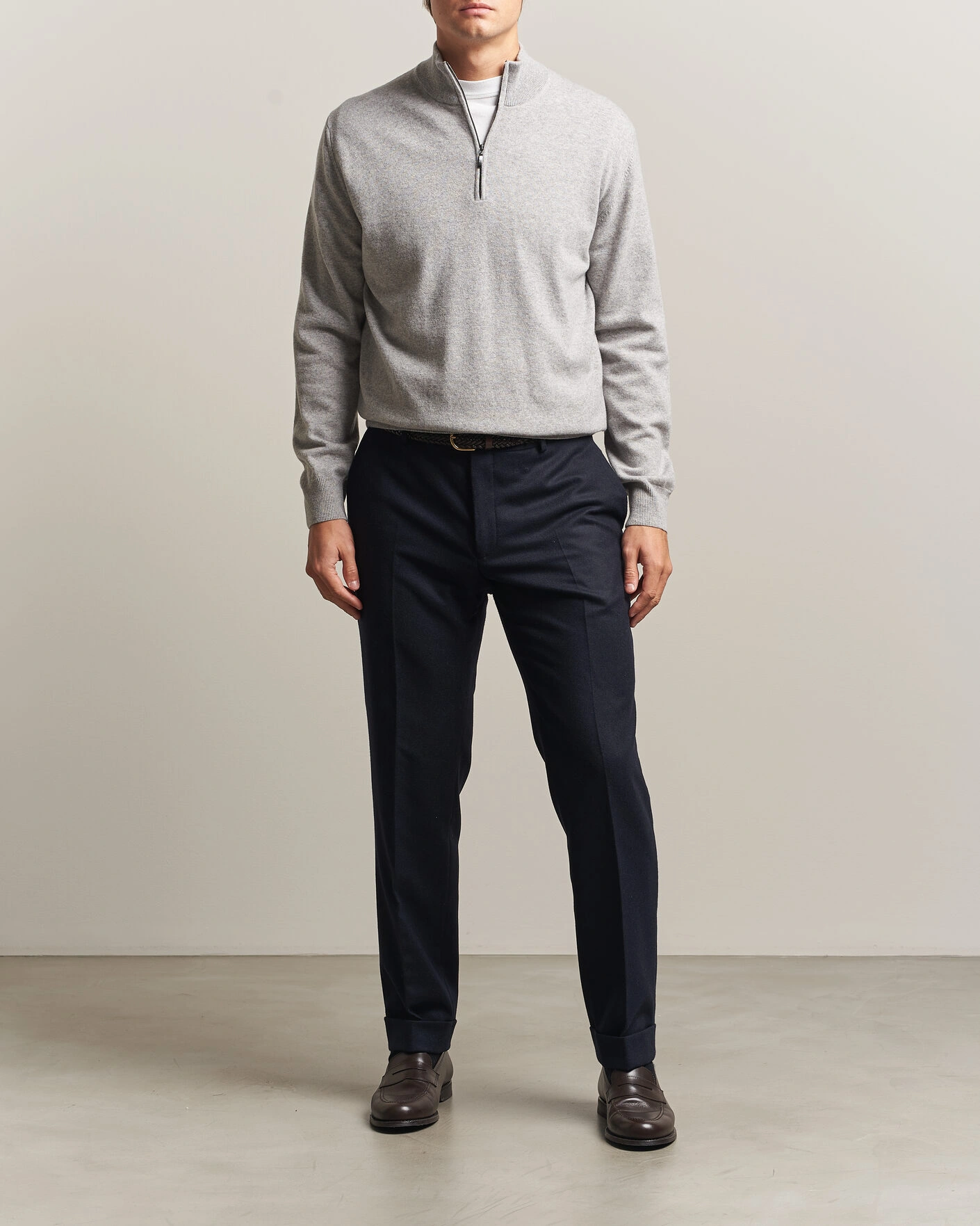 Herr | Tröjor | Morgano | Wool/Cashmere Half-Zip Mid Grey