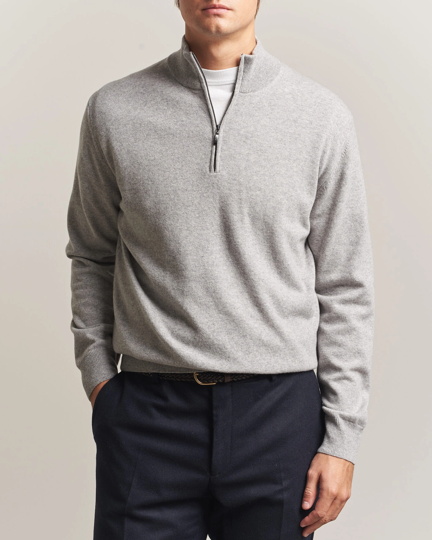 Herr | Tröjor | Morgano | Wool/Cashmere Half-Zip Mid Grey