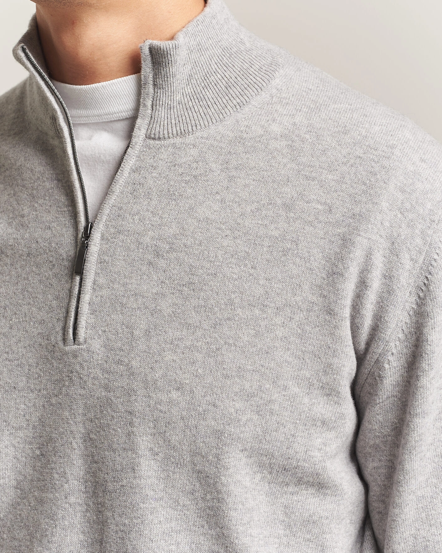 Herr | Tröjor | Morgano | Wool/Cashmere Half-Zip Mid Grey