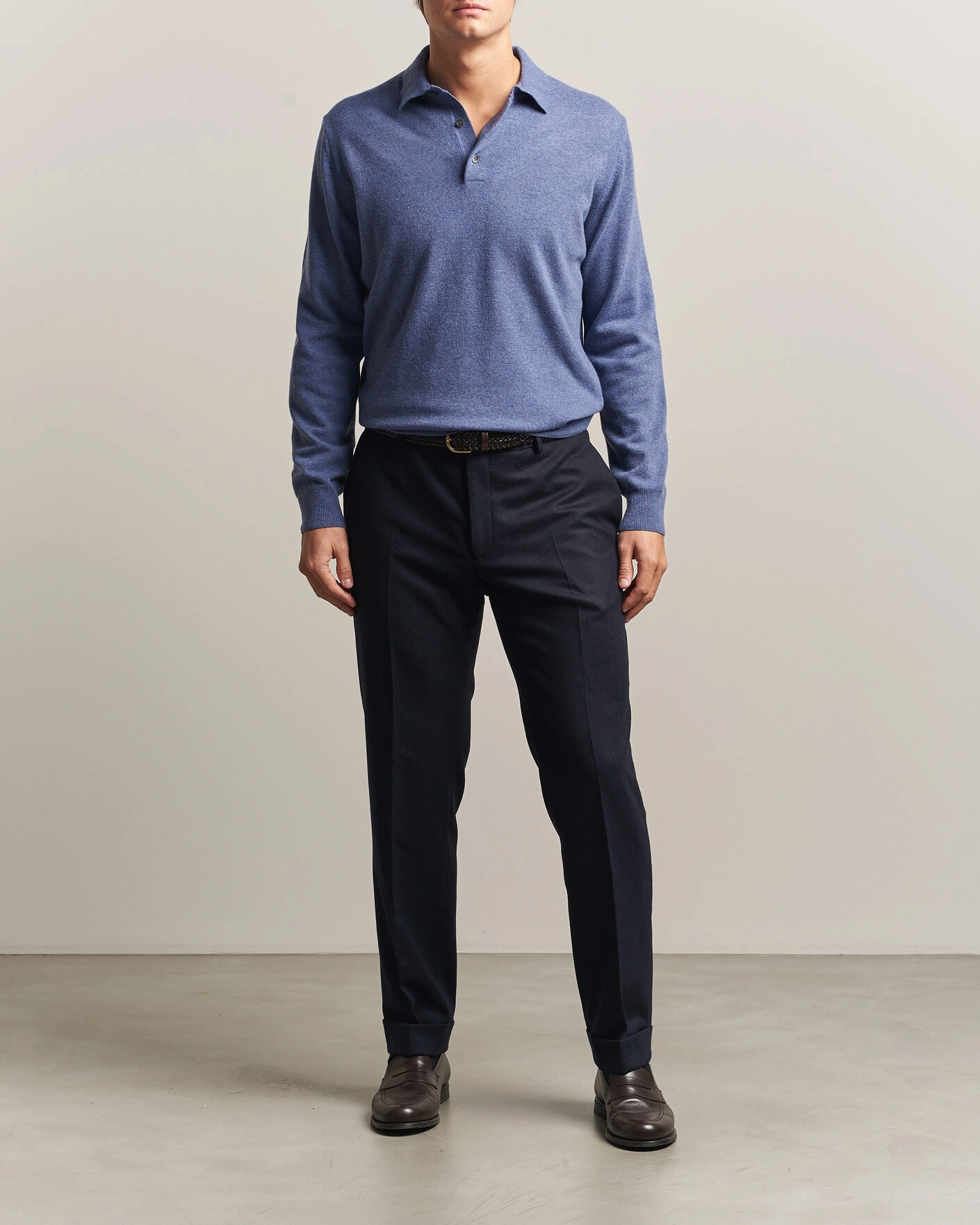 Herr | Tröjor | Morgano | Wool/Cashmere Polo Mid Blue
