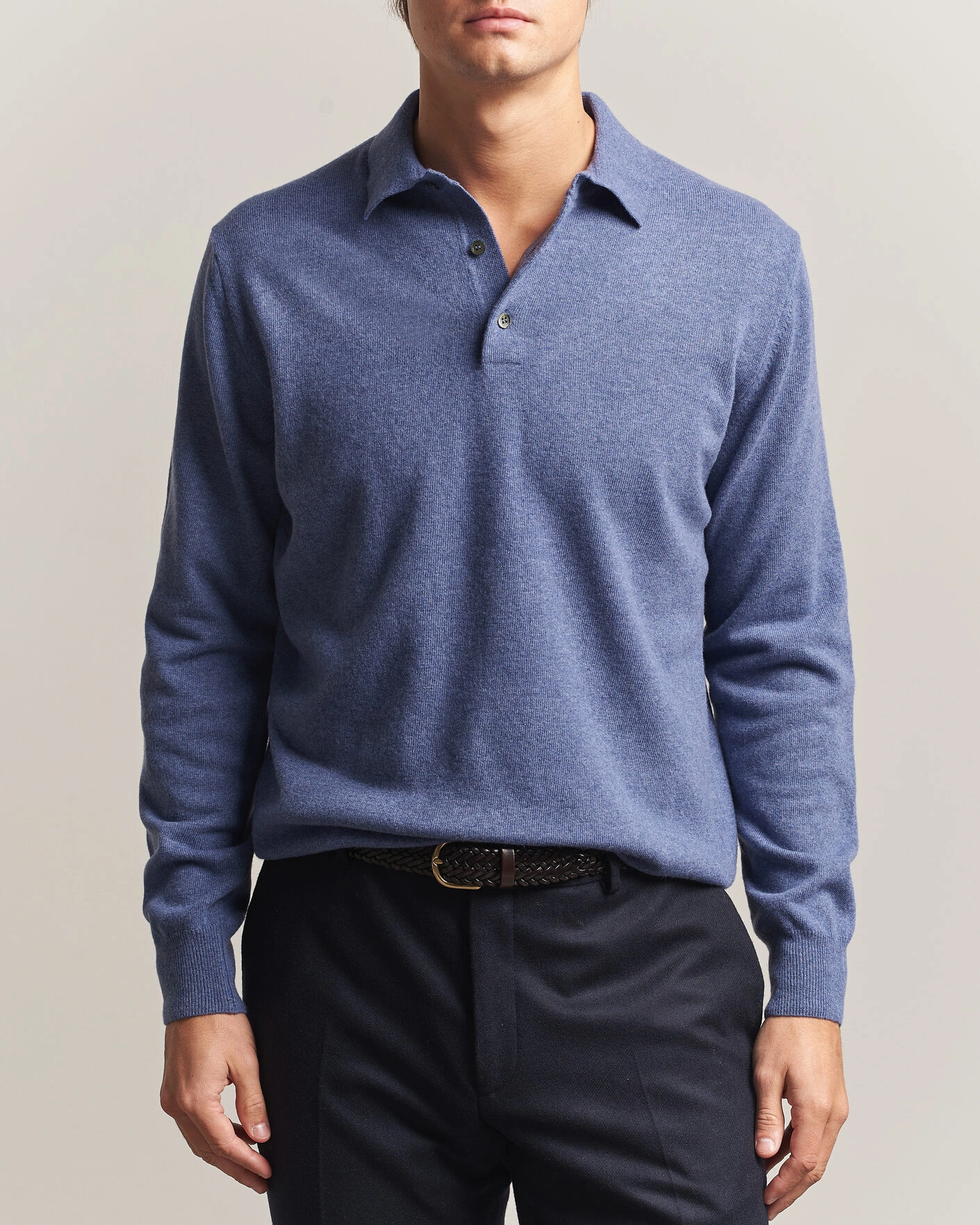 Herr | Tröjor | Morgano | Wool/Cashmere Polo Mid Blue
