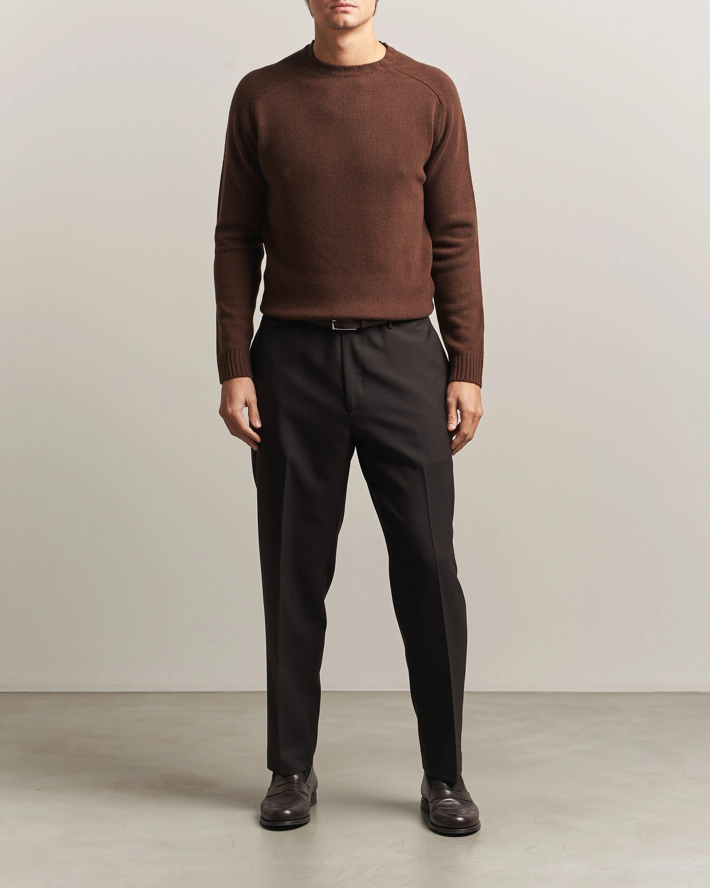 Herr | Tröjor | Morgano | Heavy Knitted Wool/Cashmere Crewneck Dark Brown