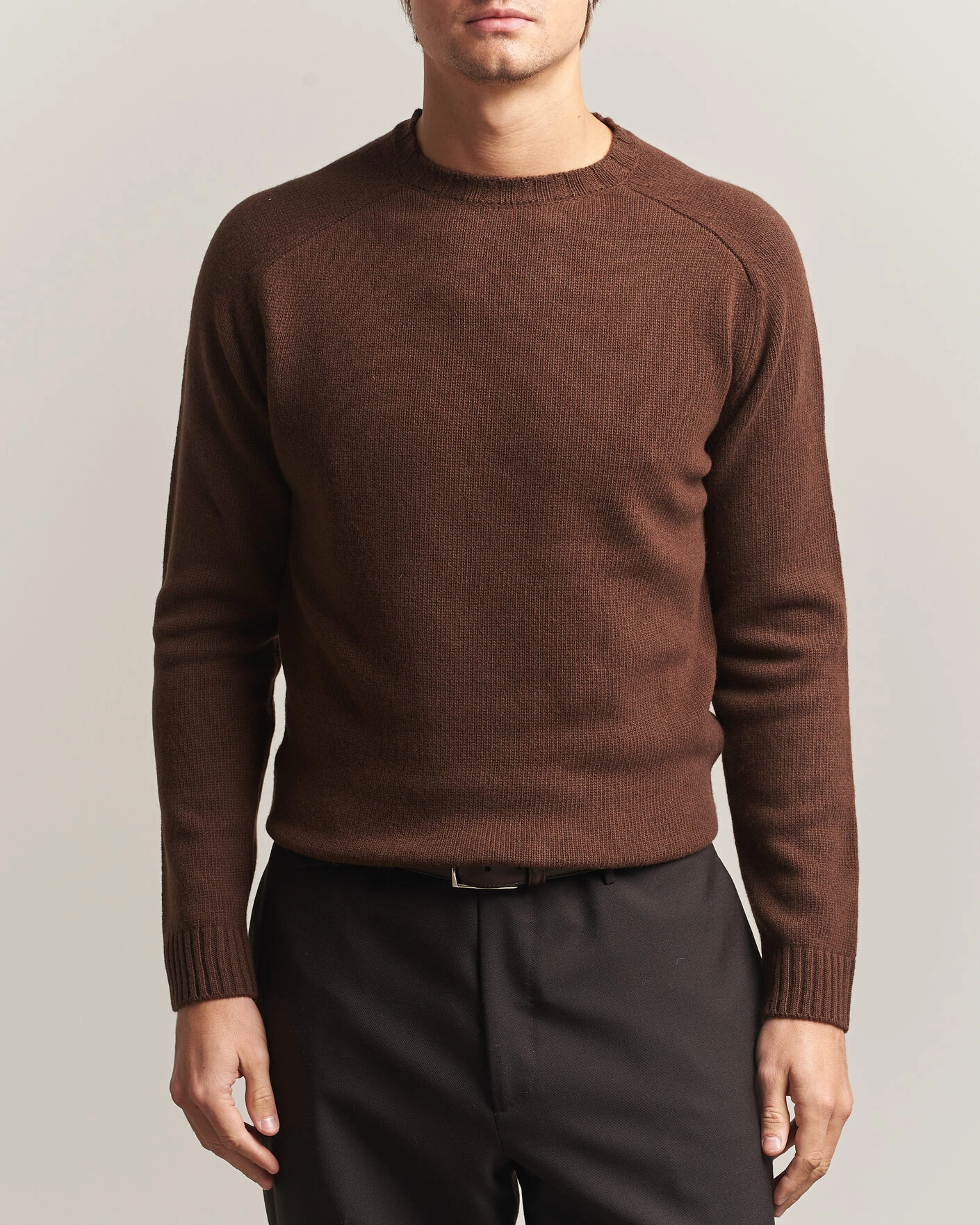 Herr | Tröjor | Morgano | Heavy Knitted Wool/Cashmere Crewneck Dark Brown