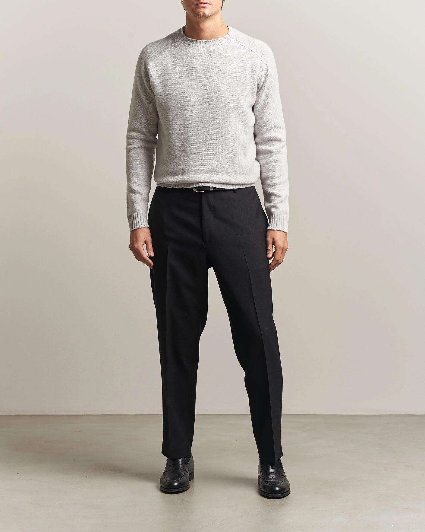Herr | Tröjor | Morgano | Heavy Knitted Wool/Cashmere Crewneck Light Grey