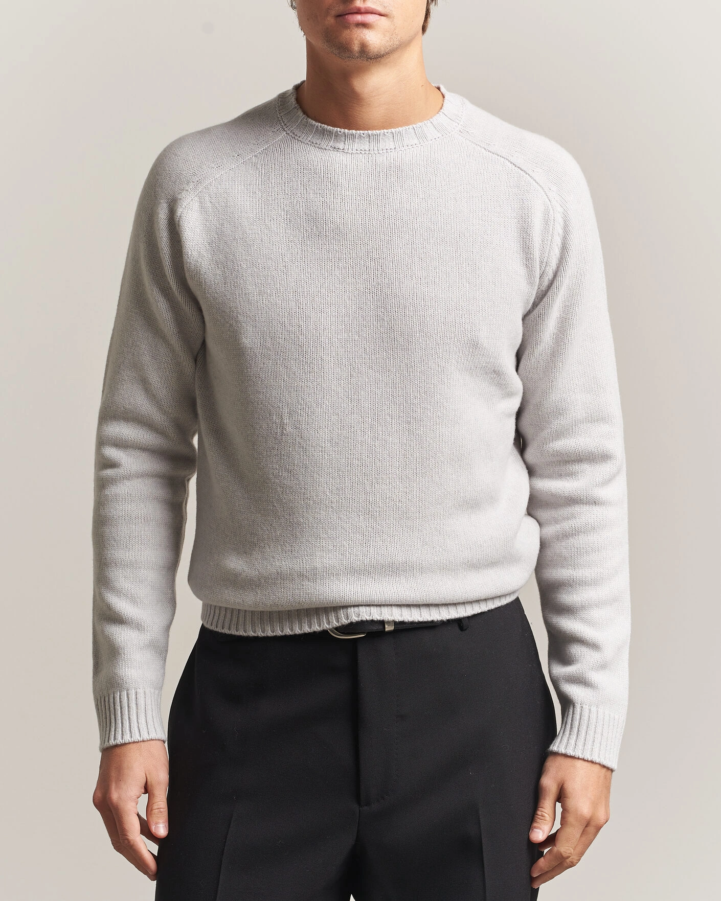 Herr | Tröjor | Morgano | Heavy Knitted Wool/Cashmere Crewneck Light Grey