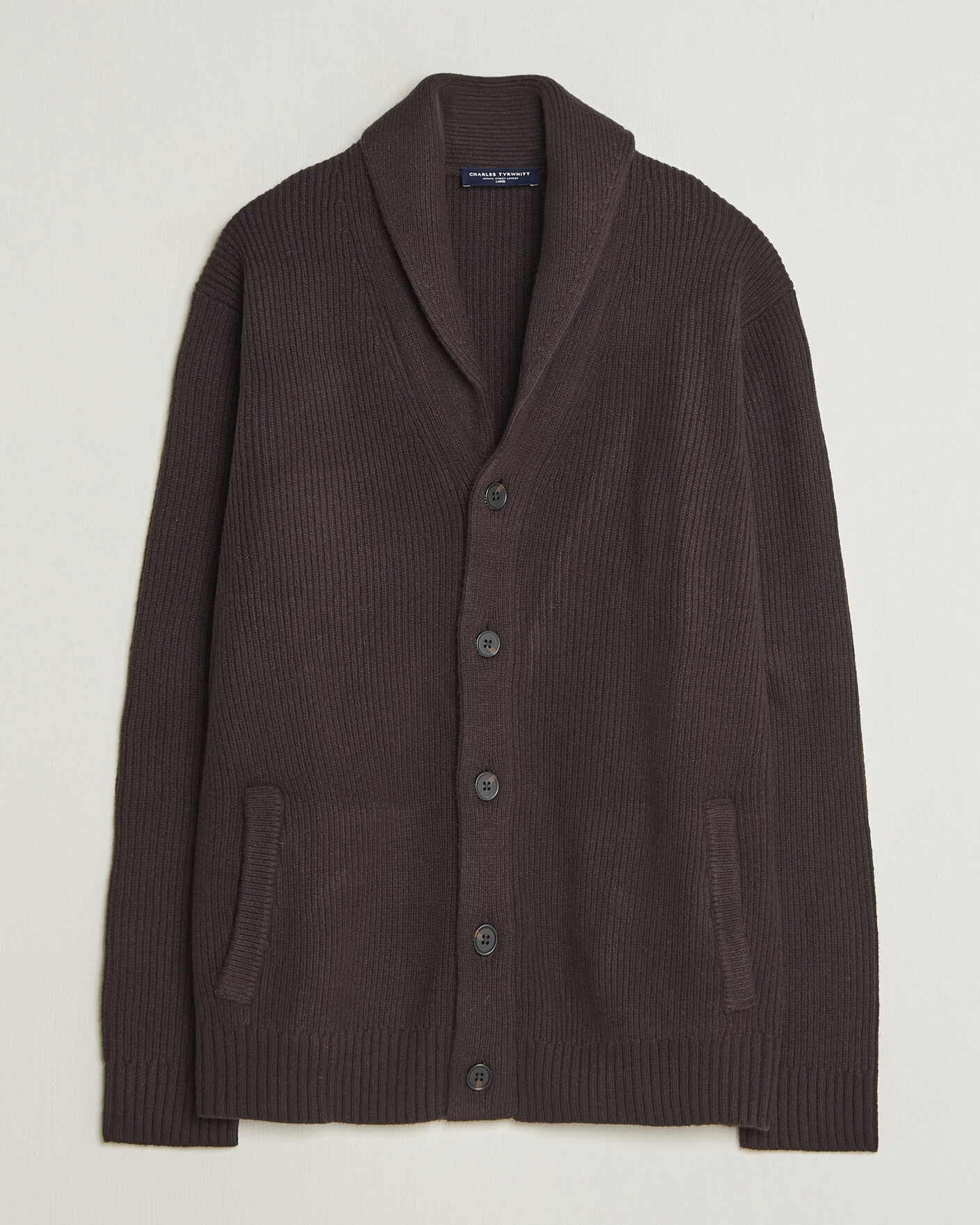Herr | Tröjor | Charles Tyrwhitt | Chunky Merino Shawl Neck Cardigan Chocolate