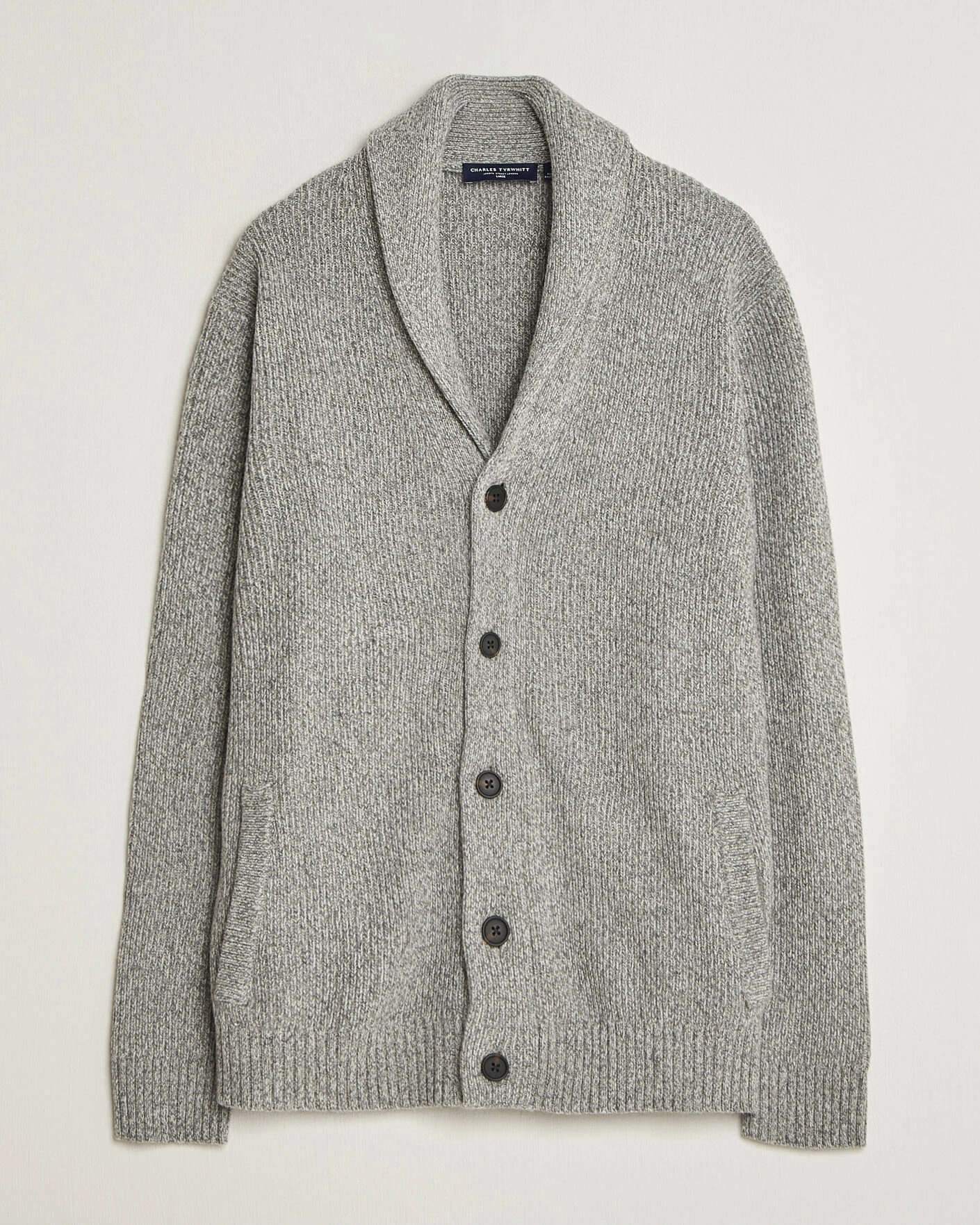 Herr | Tröjor | Charles Tyrwhitt | Chunky Merino Shawl Neck Cardigan Grey