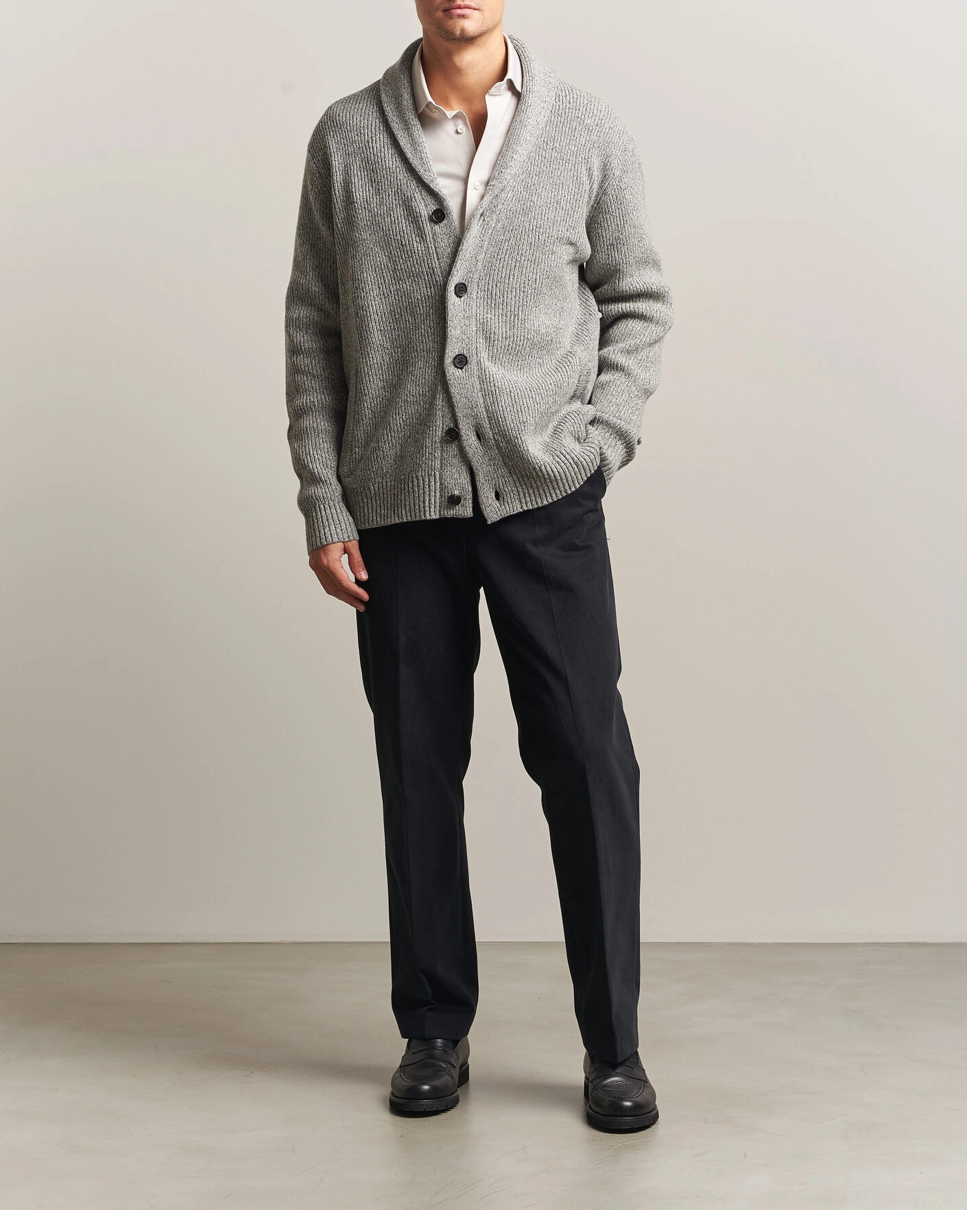 Herr | Tröjor | Charles Tyrwhitt | Chunky Merino Shawl Neck Cardigan Grey
