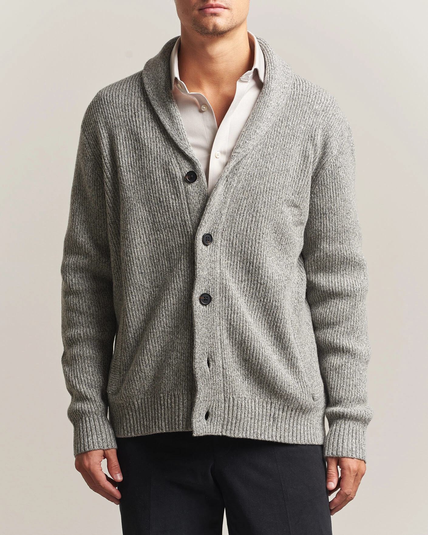 Herr | Tröjor | Charles Tyrwhitt | Chunky Merino Shawl Neck Cardigan Grey