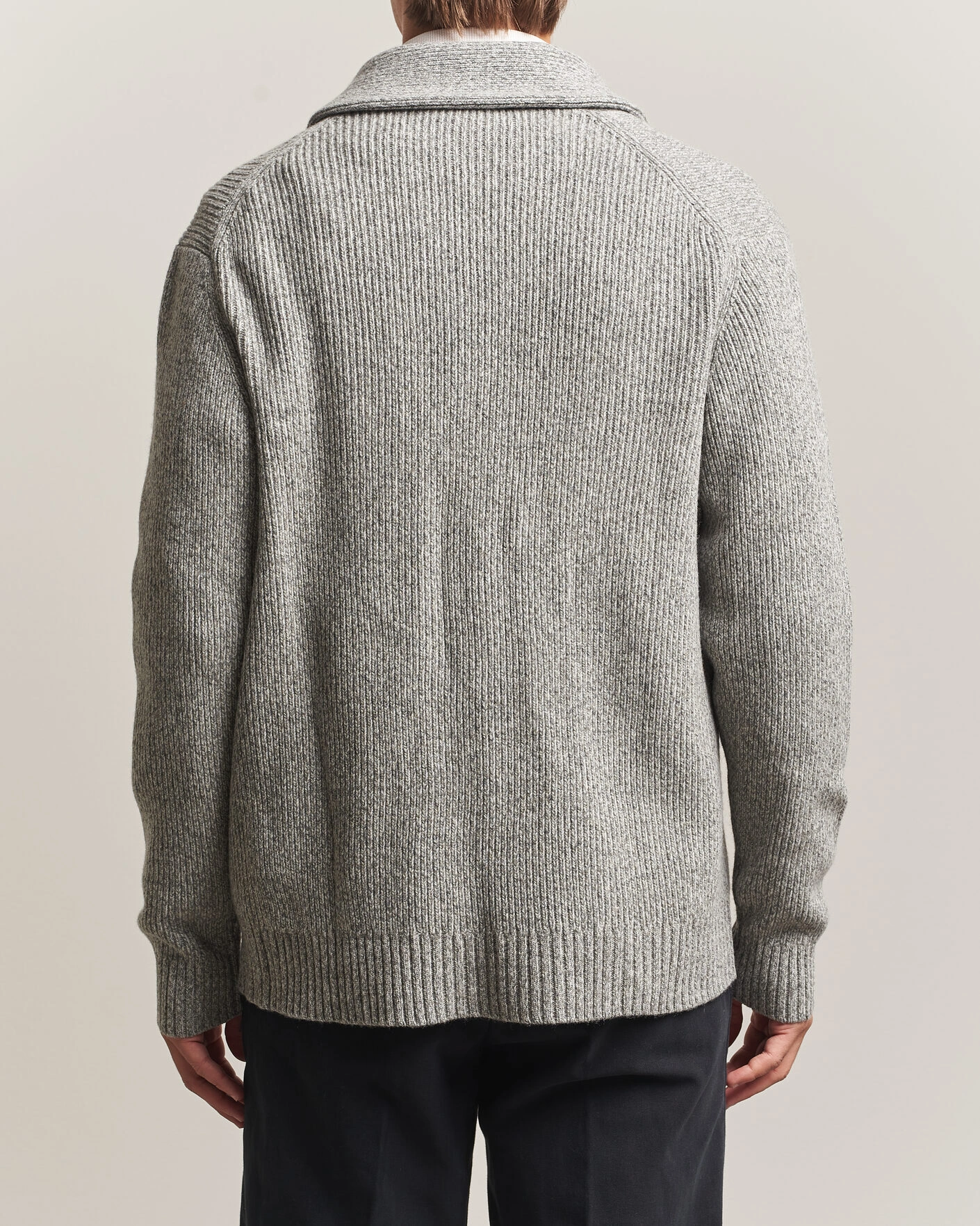 Herr | Tröjor | Charles Tyrwhitt | Chunky Merino Shawl Neck Cardigan Grey