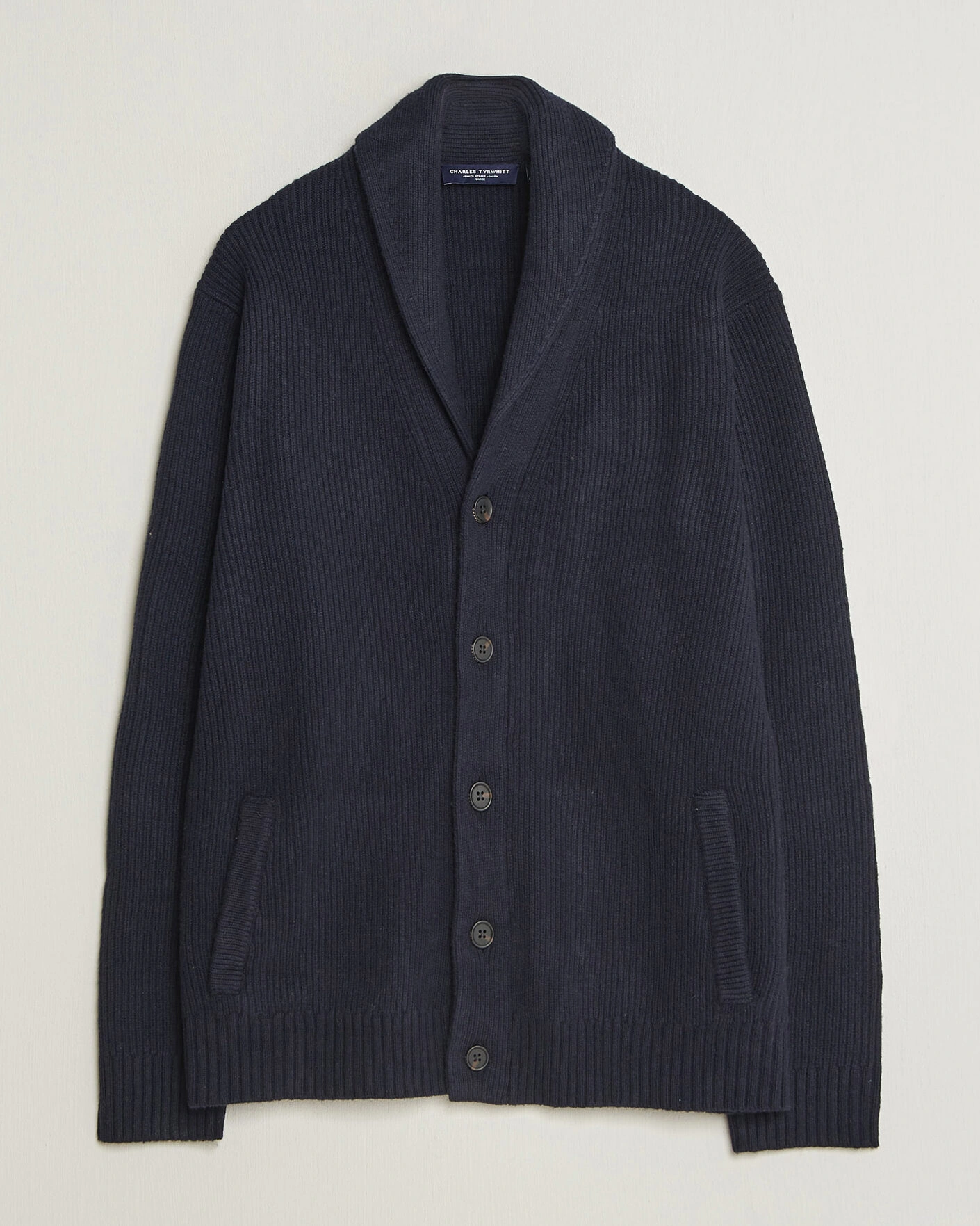 Herr | Tröjor | Charles Tyrwhitt | Chunky Merino Shawl Neck Cardigan Navy