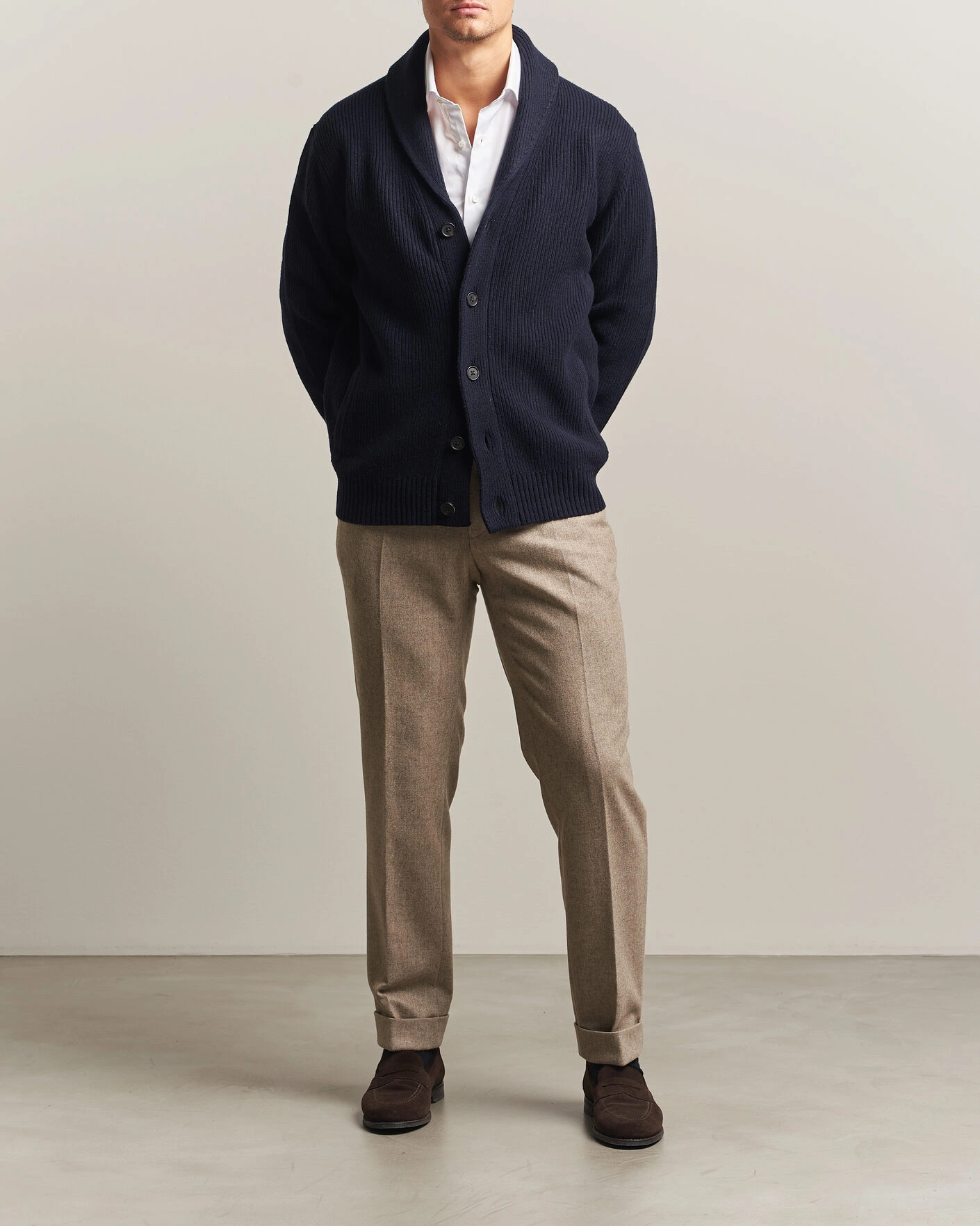 Herr | Tröjor | Charles Tyrwhitt | Chunky Merino Shawl Neck Cardigan Navy