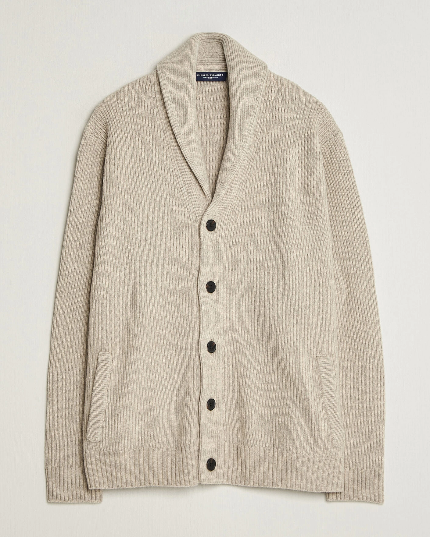 Herr | Tröjor | Charles Tyrwhitt | Chunky Merino Shawl Neck Cardigan Oat