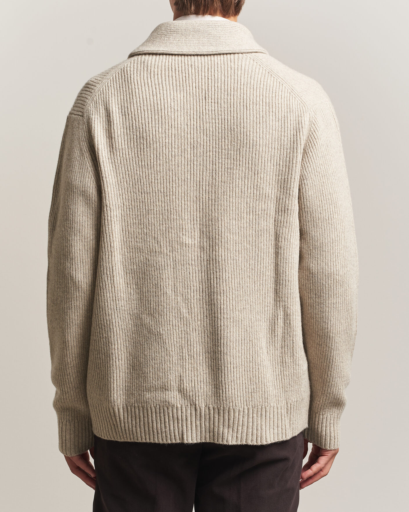 Herr | Tröjor | Charles Tyrwhitt | Chunky Merino Shawl Neck Cardigan Oat