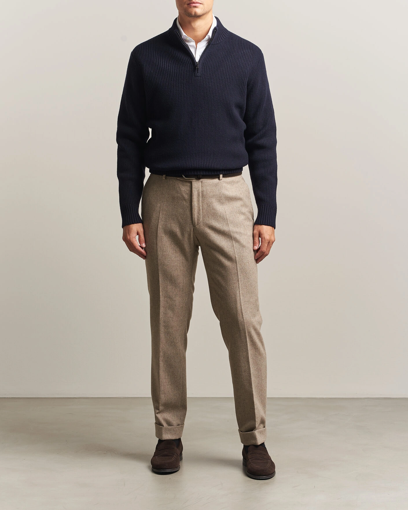 Herr | Tröjor | Charles Tyrwhitt | Chunky Merino Zip Neck Navy
