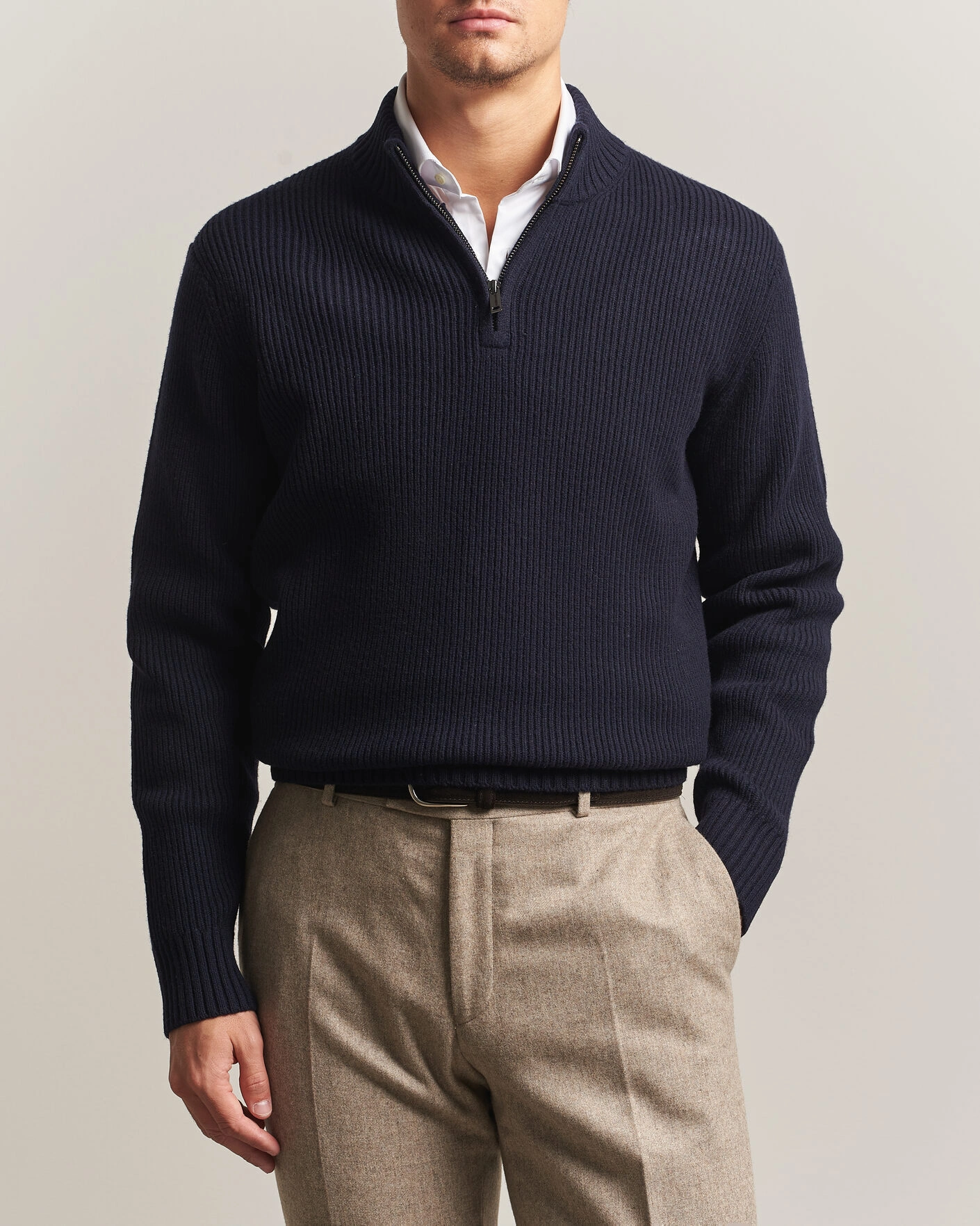 Herr | Tröjor | Charles Tyrwhitt | Chunky Merino Zip Neck Navy