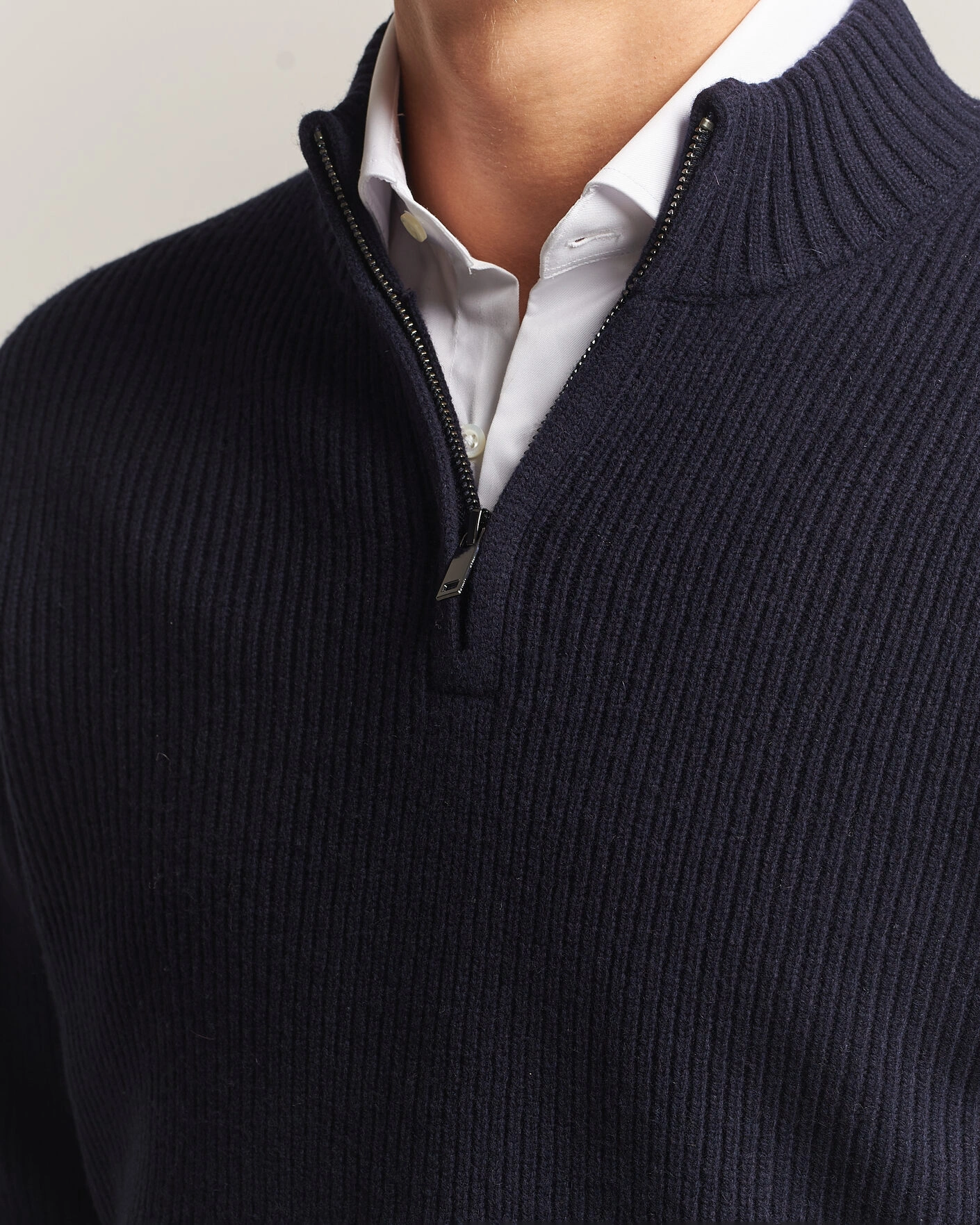 Herr | Tröjor | Charles Tyrwhitt | Chunky Merino Zip Neck Navy