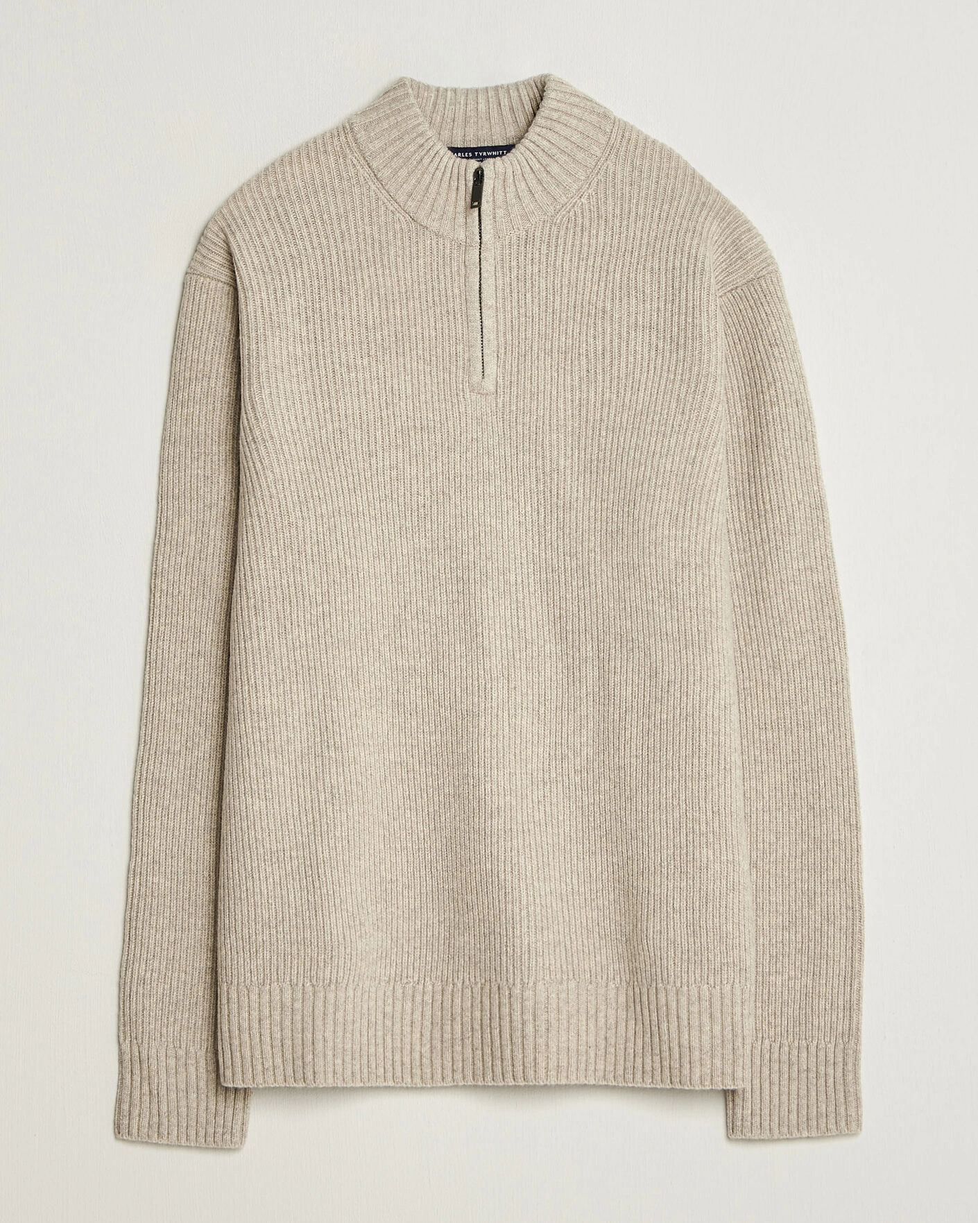 Herr | Tröjor | Charles Tyrwhitt | Chunky Merino Zip Neck Oat