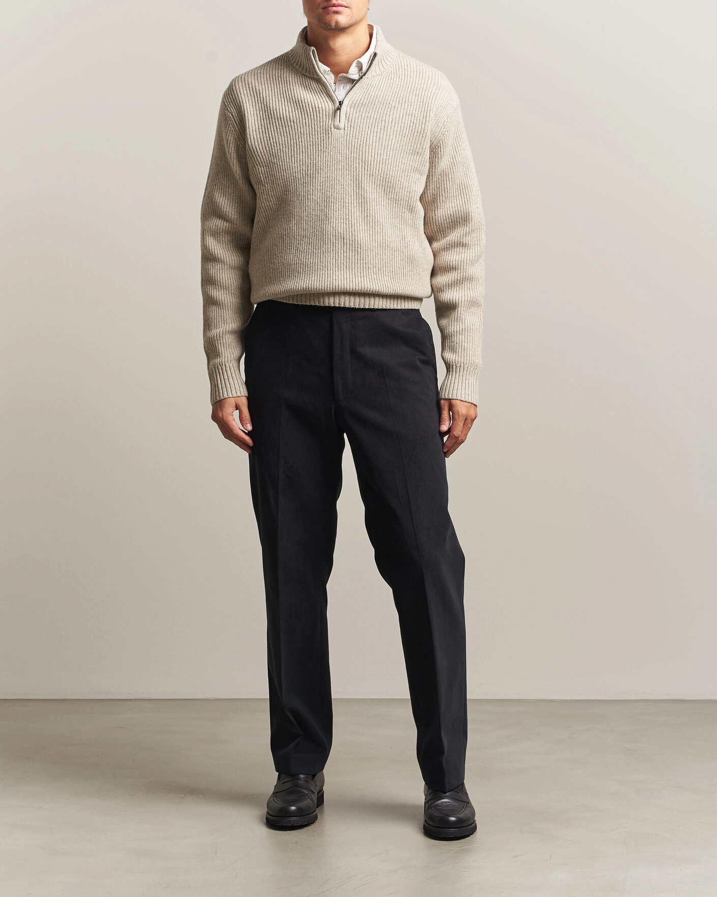 Herr | Tröjor | Charles Tyrwhitt | Chunky Merino Zip Neck Oat