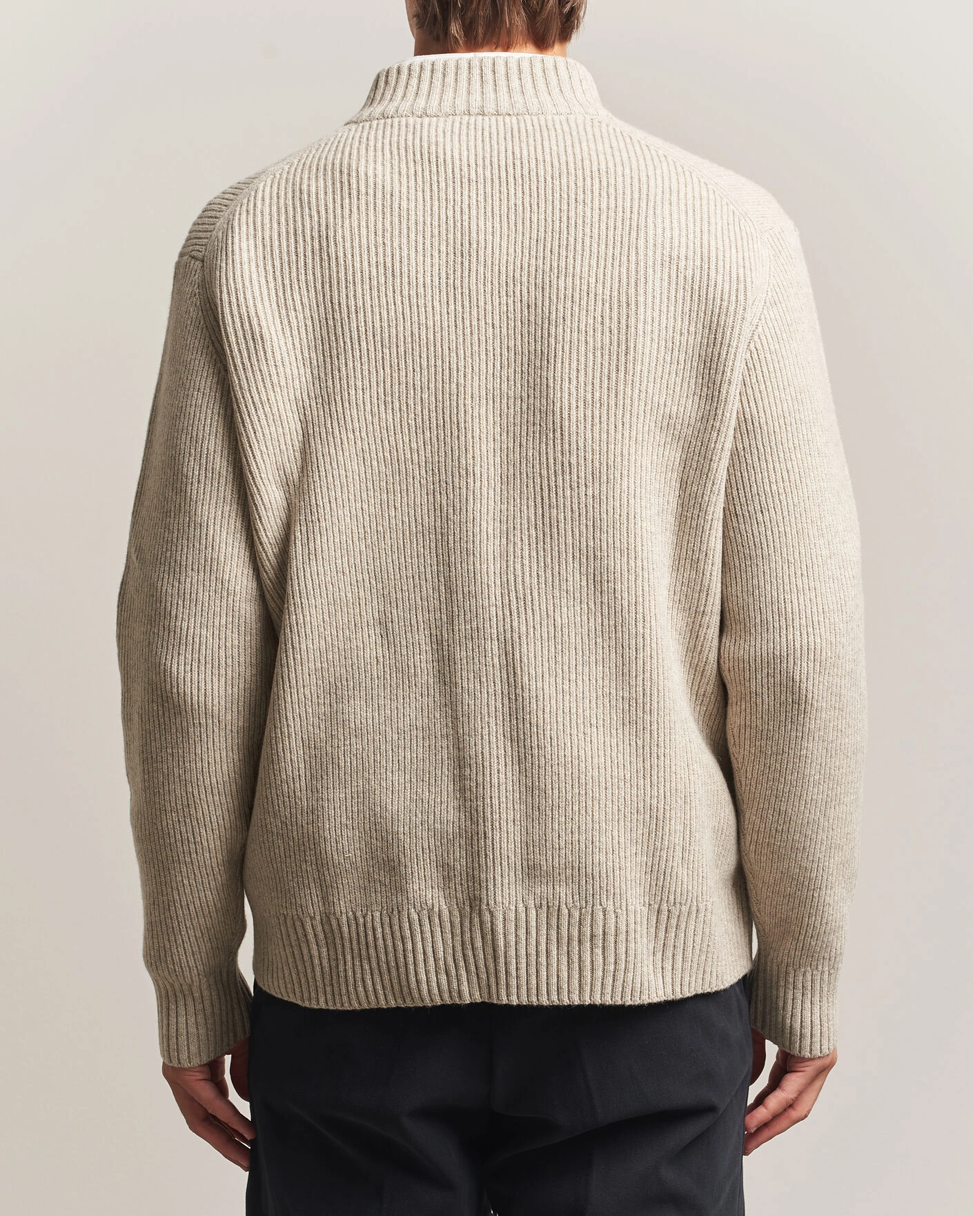 Herr | Tröjor | Charles Tyrwhitt | Chunky Merino Zip Neck Oat