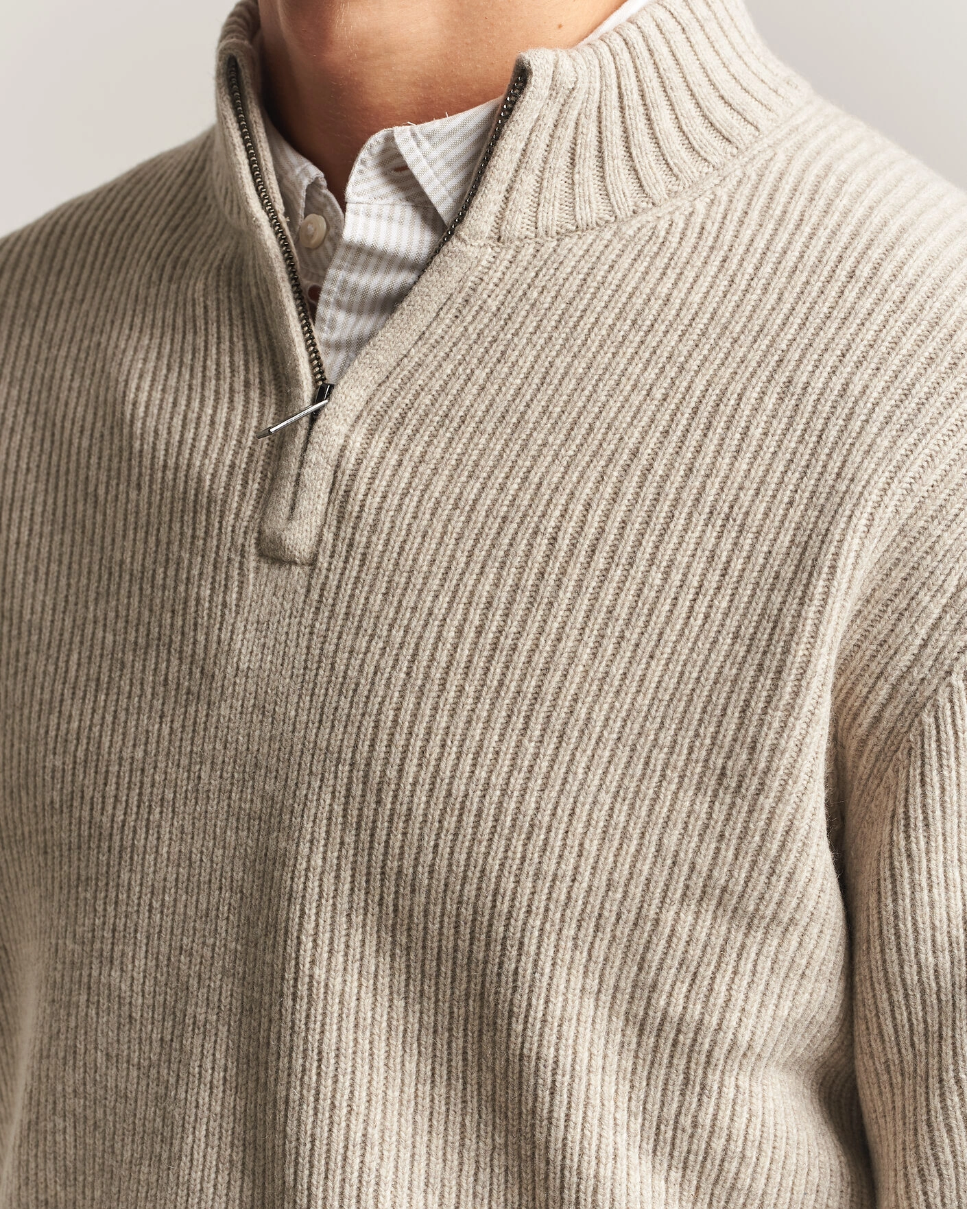 Herr | Tröjor | Charles Tyrwhitt | Chunky Merino Zip Neck Oat