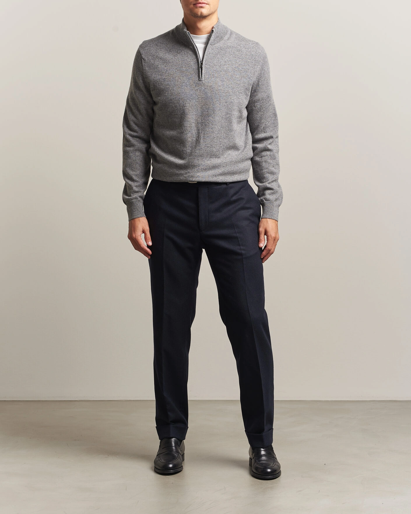 Herr | Tröjor | Charles Tyrwhitt | Pure Cashmere Zip Neck Jumper Grey