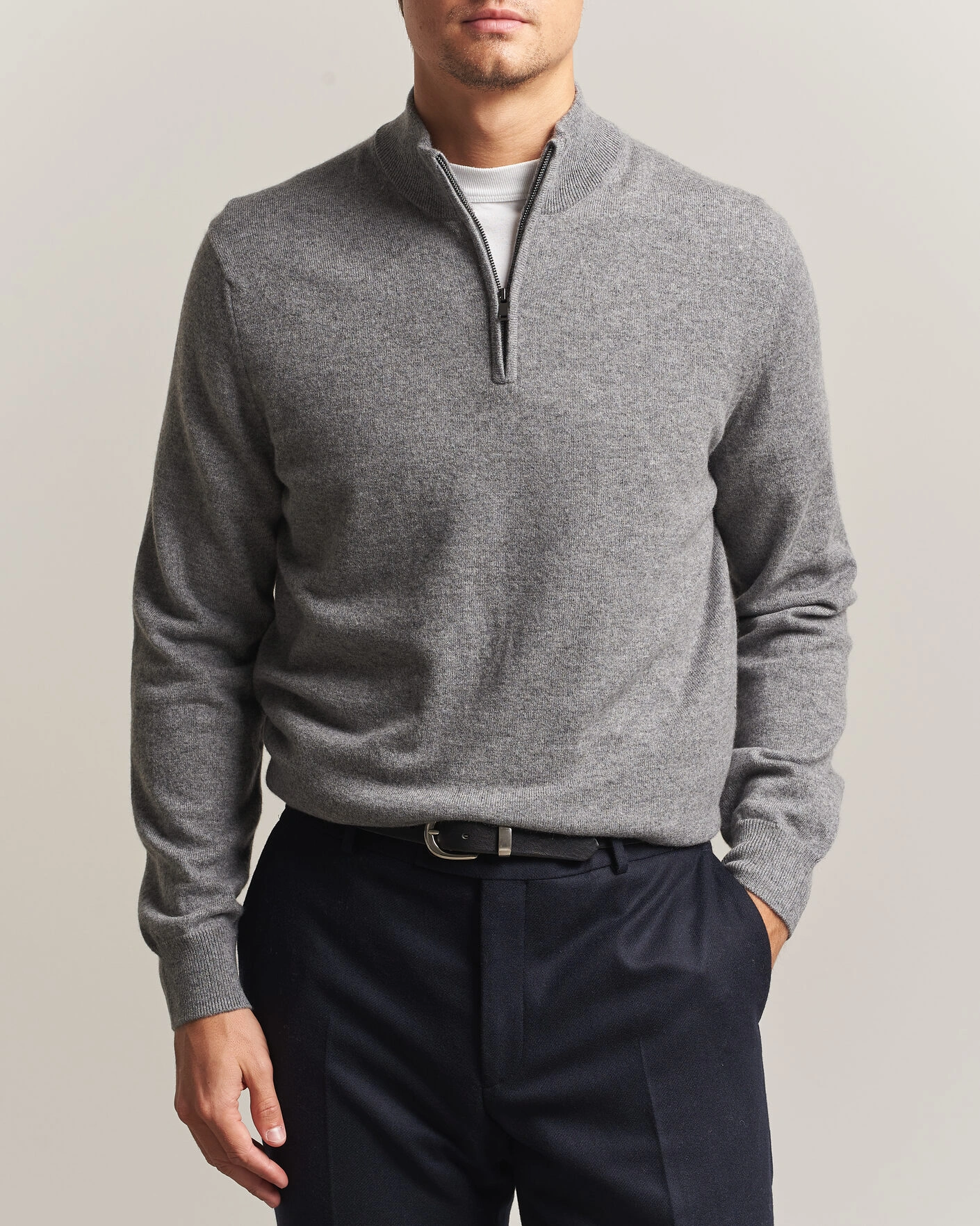 Herr | Tröjor | Charles Tyrwhitt | Pure Cashmere Zip Neck Jumper Grey